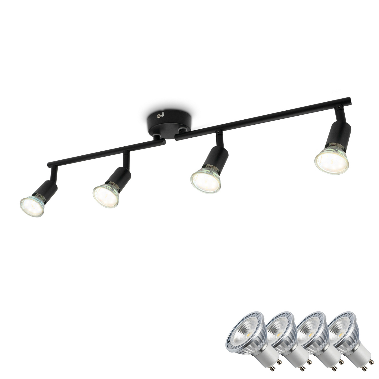 Plafondlamp Jade, zwart, 4-lamps, GU10 LED, 3.000 K