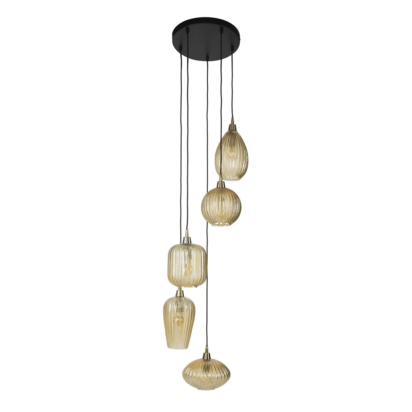 Rippvalgusti V-kujuline, merevaigukollane, Ø 40 cm, klaas, 5-valgusti