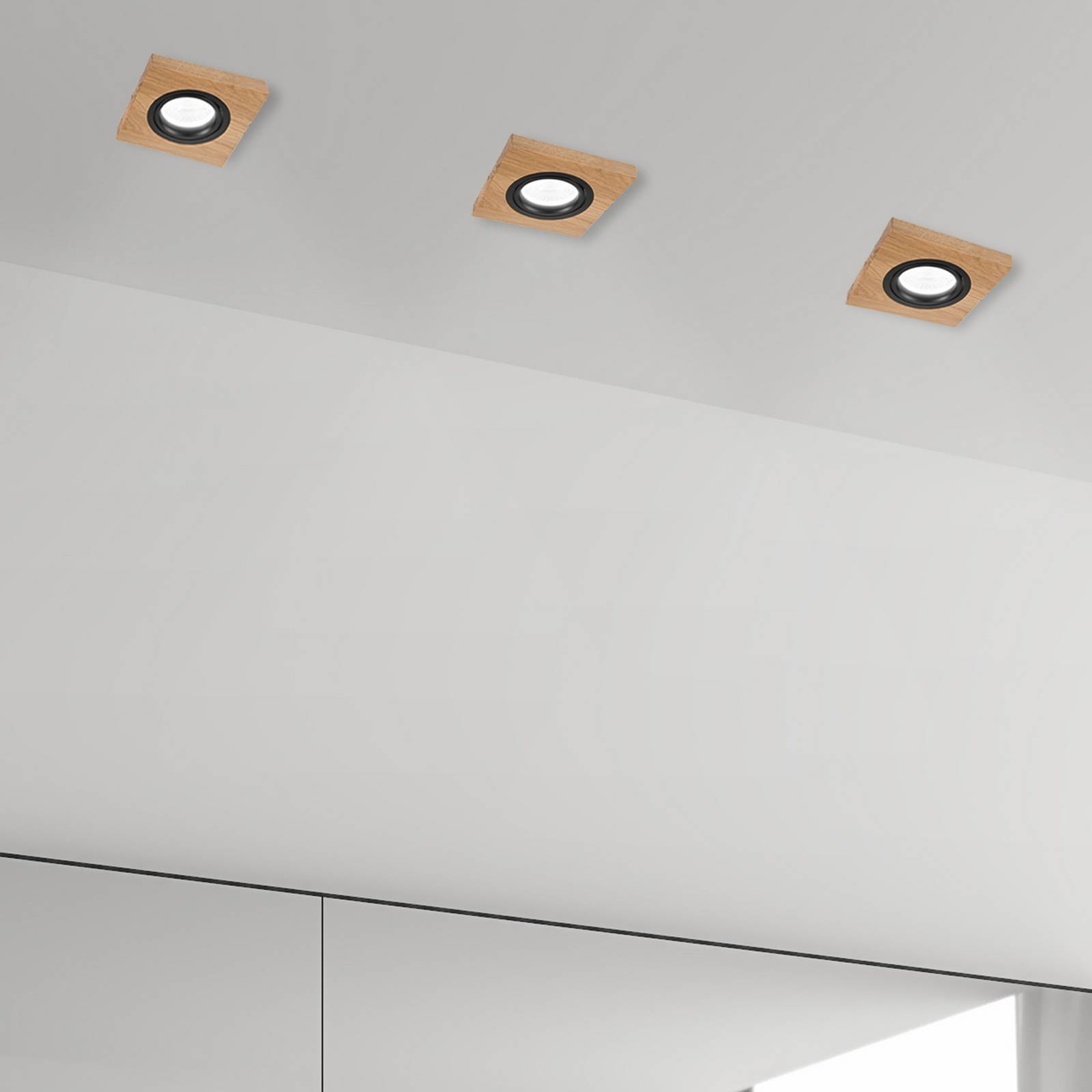Deckeneinbaulampe Tobby, 10 x 10 cm, 3er-Set Eichenholz GU10 günstig online kaufen