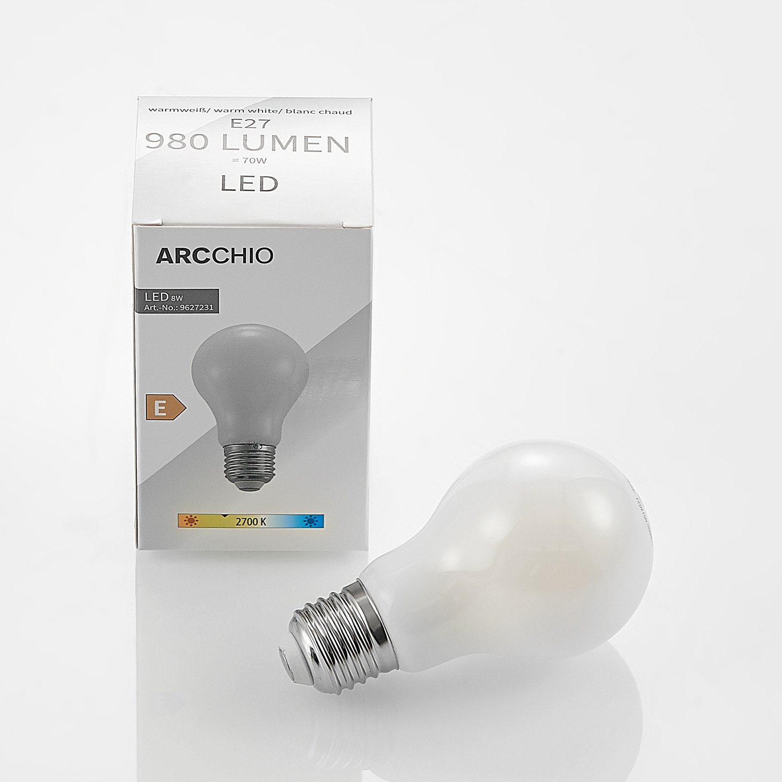 Arcchio LED-Lampe E27 8W 2.700K dimmbar, opal