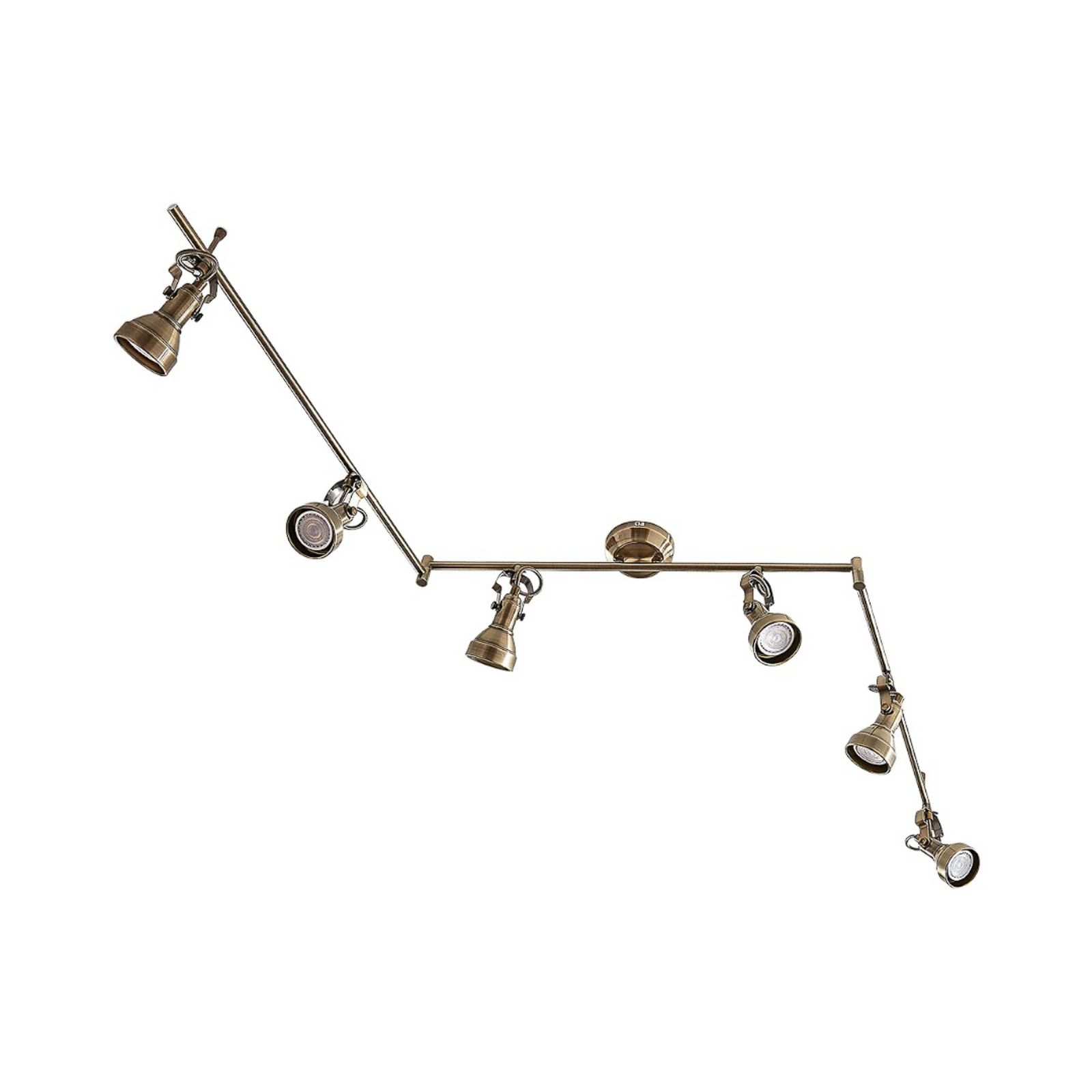 Lindby plafonnier Perseas, 180 cm, 6 lampes, laiton vieilli, GU10
