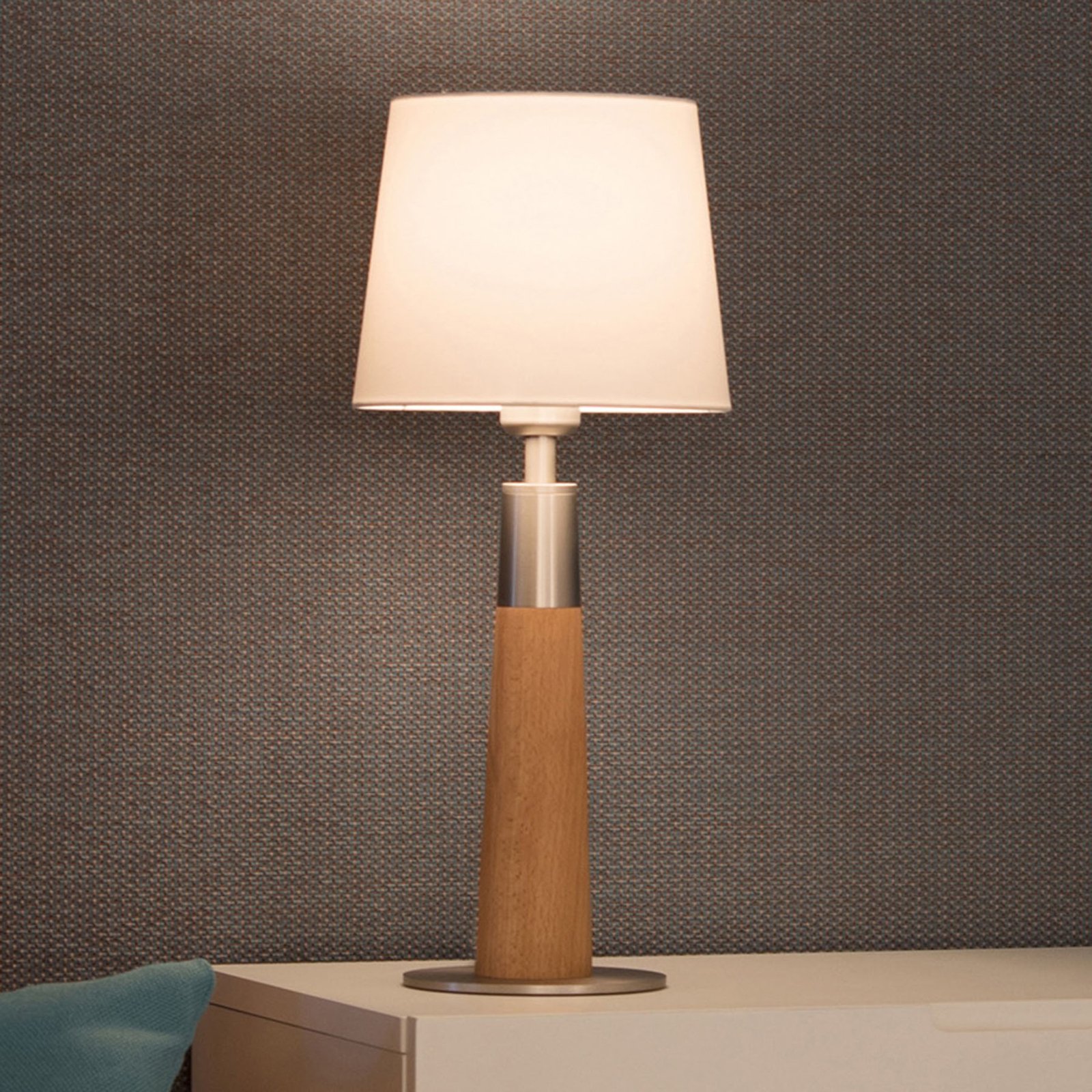 HerzBlut Conico table lamp white, oiled oak, 44 cm