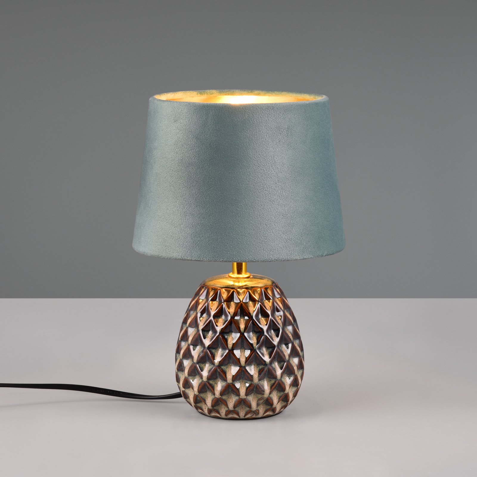 Bordlampe Ariane av keramikk og fløyel, turkis