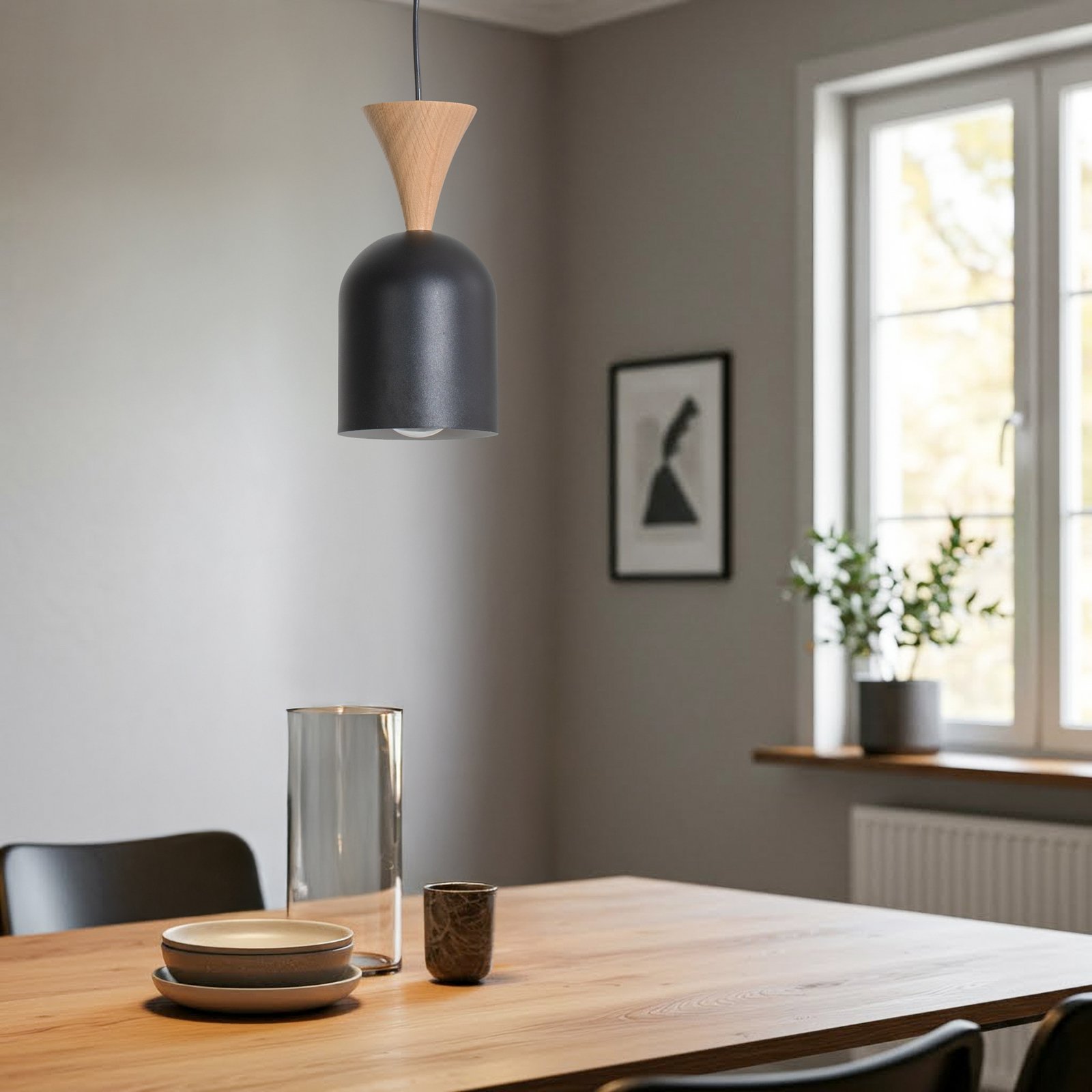 Hanglamp Nolan, Ø 11 cm, zwart/eiken, metaal/hout Hanglamp Nolan, Ø 11 cm, zwart/eiken, metaal/hout