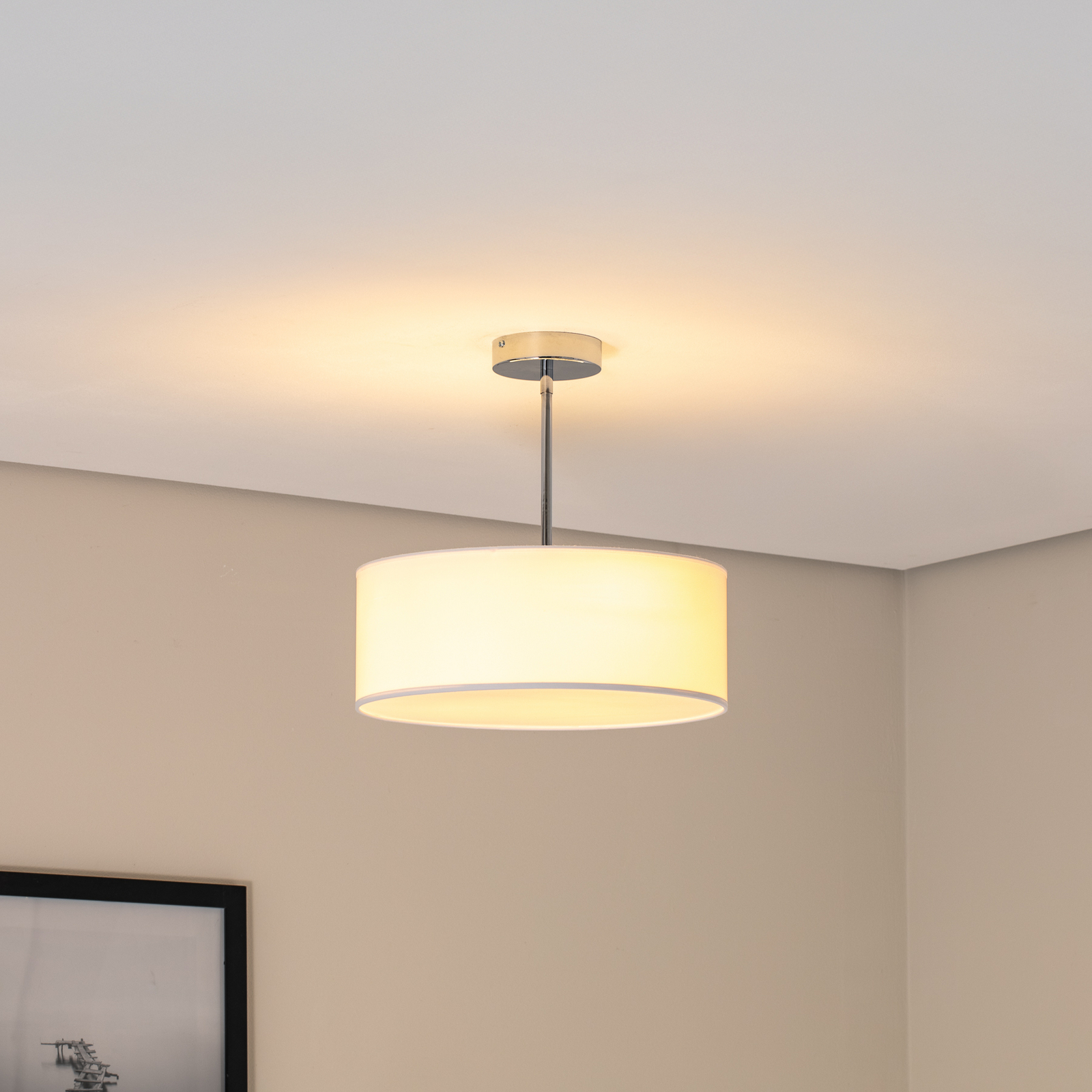 Ceiling light Oja, white/chrome, textile, Ø 40 cm