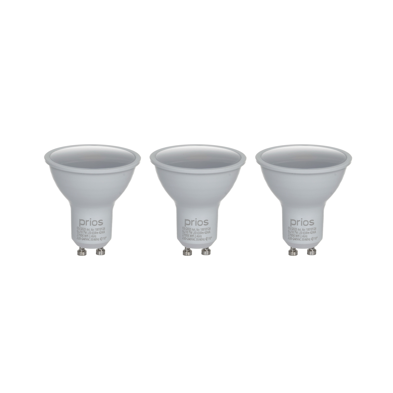 Prios Smart LED, 3er-Set, GU10, Plastik, 7W, opal, 827, Tuya