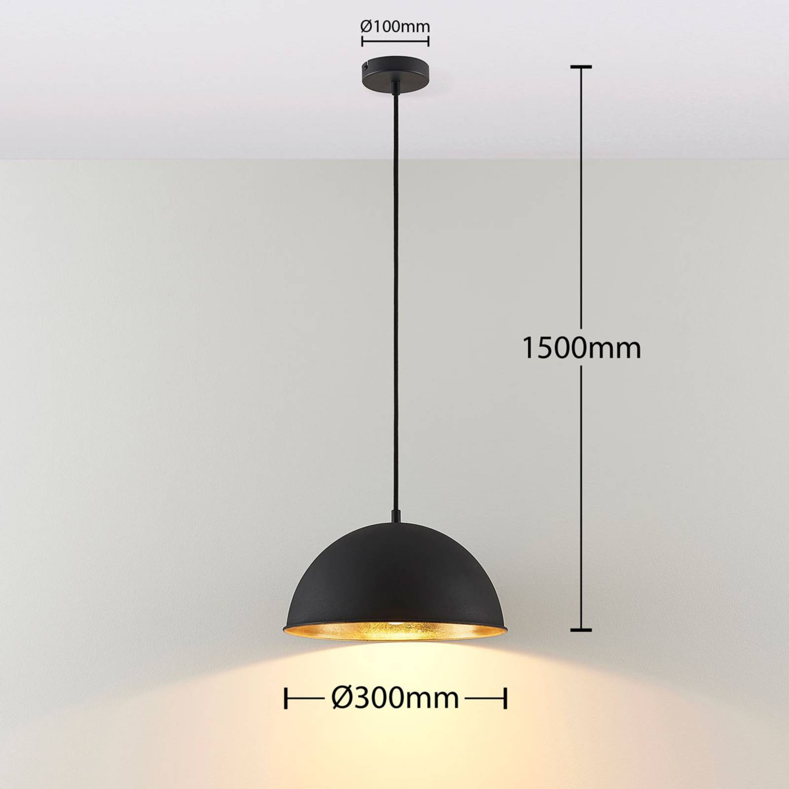 Lampa wisząca Lindby Leya, czarny/złoty, metal, Ø 30 cm, E27