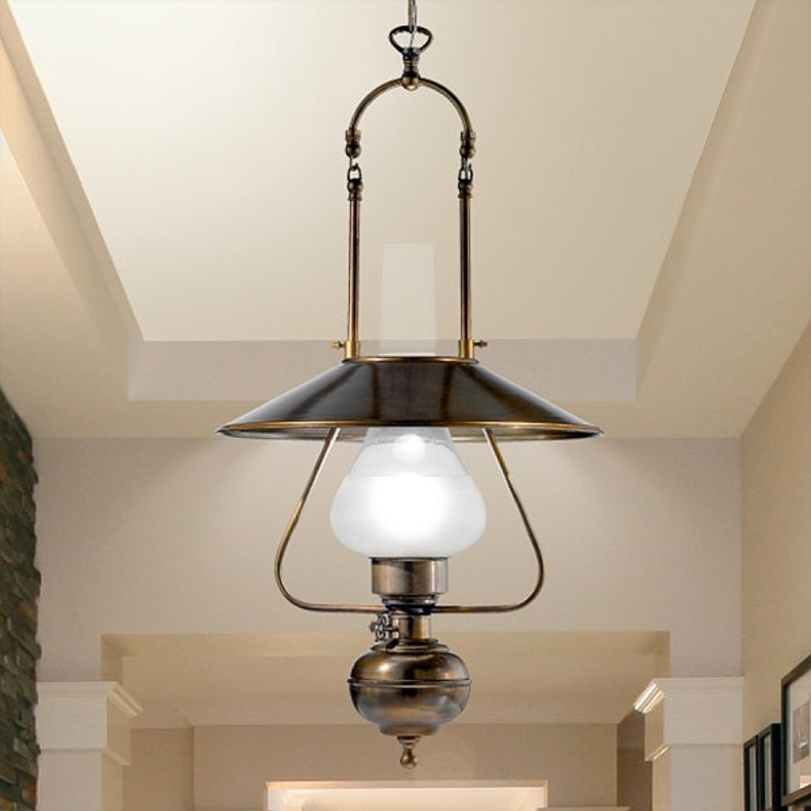 Cremasco Rustic Barchessa hanging light, for Living / Dining Room, glass, brass, E27, 100 W, energy efficiency: A++