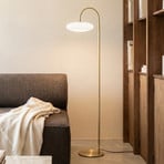 Lucande LED-Stehleuchte Tenebra, 150 cm, messing/weiß, Glas