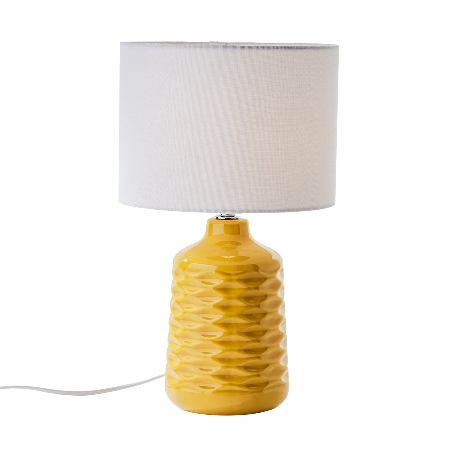 Lampe de table Ilysa, tissu blanc, céramique jaune