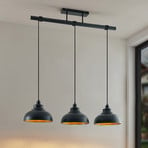 Lindby candeeiro suspenso Emna, 3 lâmpadas, preto/dourado, metal, 101cm