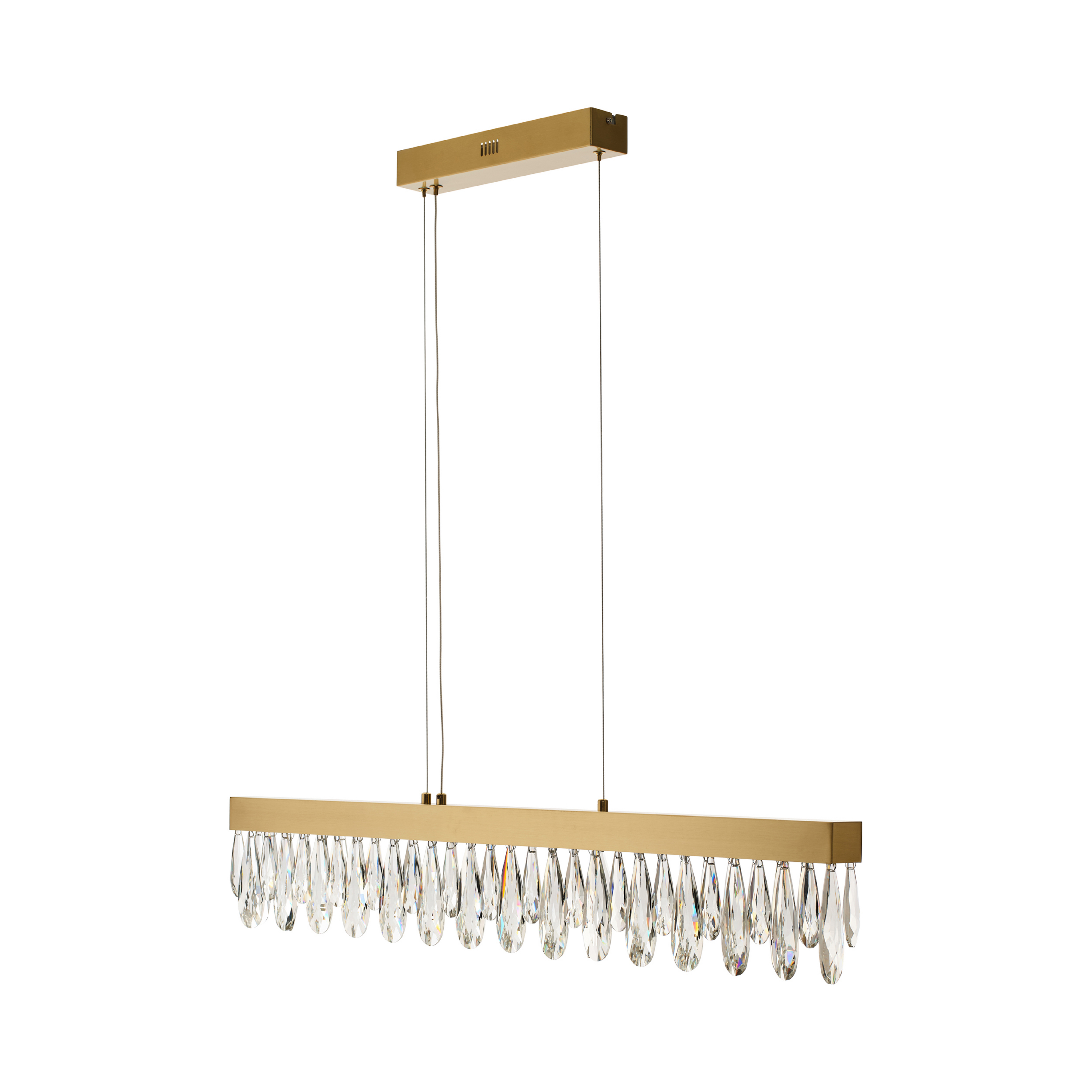 Żyrandol LED Celestia, długość 110 cm, kolor mosiężny, kryształ