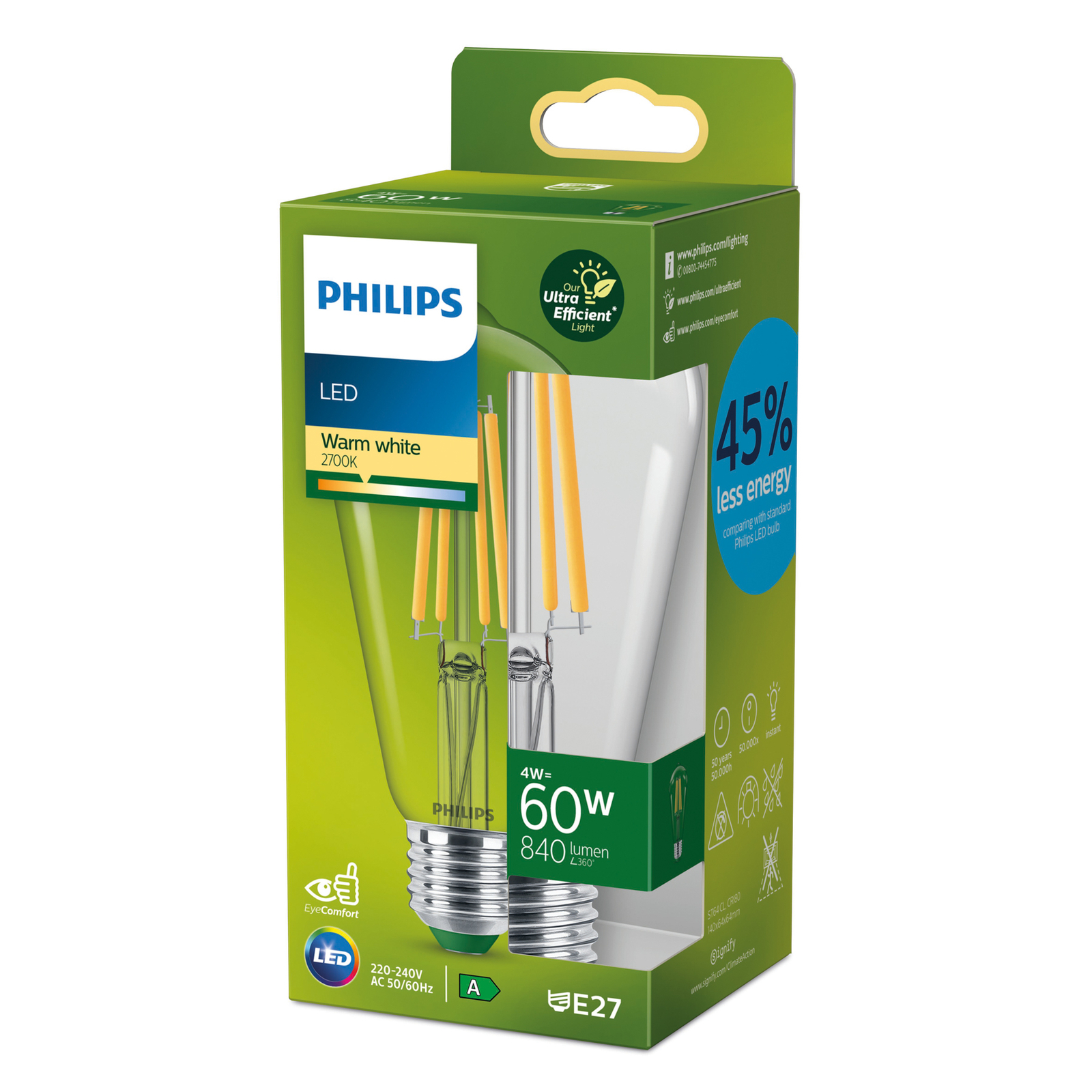 Philips E27 LED lamp ST64 4W 840lm 2.700K helder