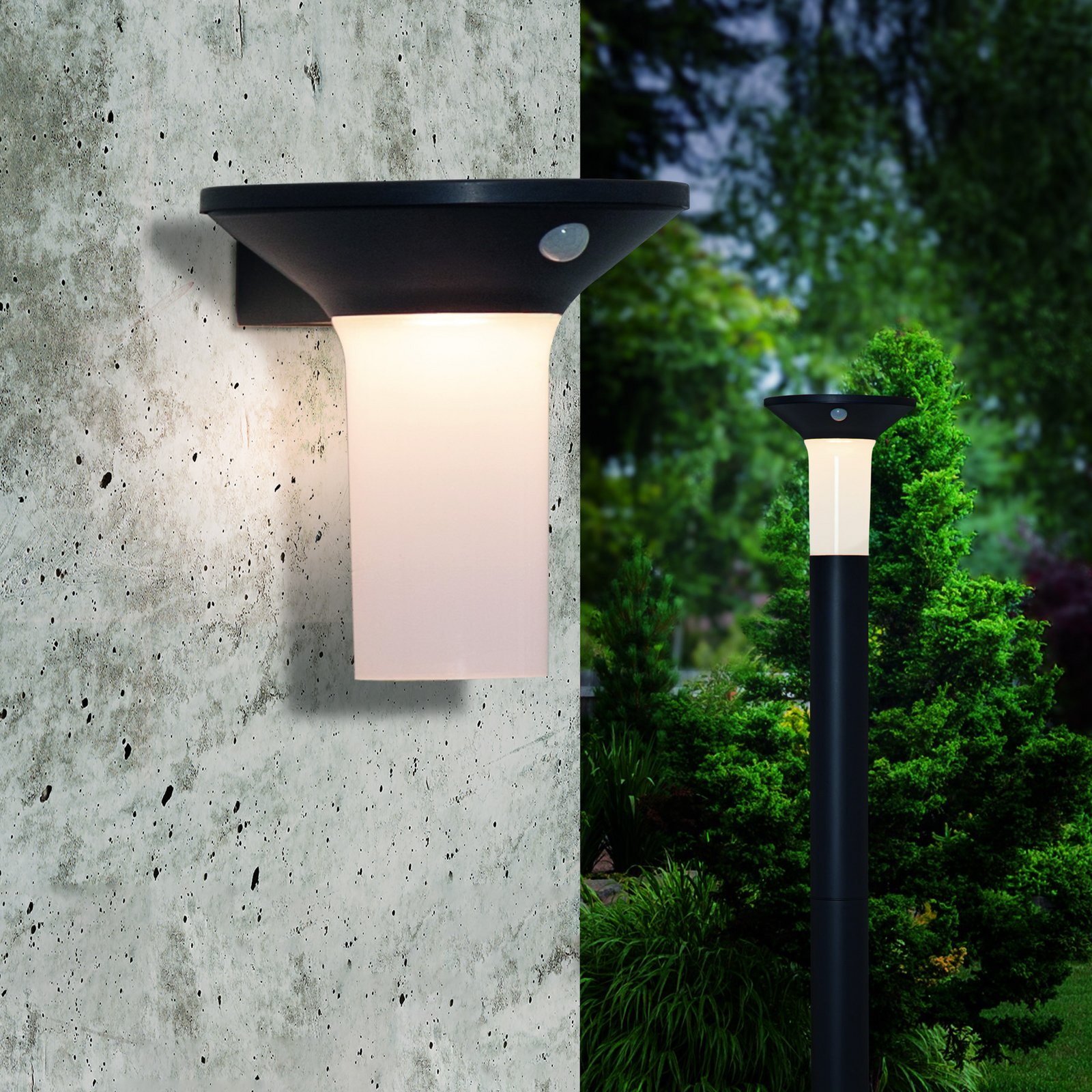 LED-Solar-Außenwandleuchte Corbezzola, schwarz, Sensor LED-Solar-Außenwandleuchte Corbezzola, schwarz, Sensor