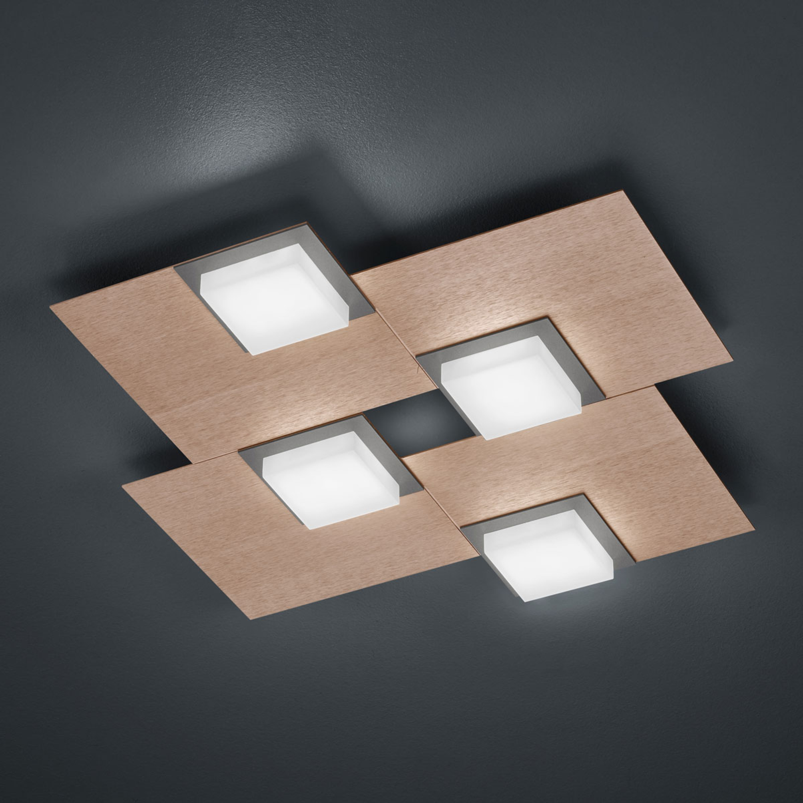 BANKAMP Quadro LED ceiling light 32 W rose-gold, for Living / Dining Room, metal, acrylic, 32 W, energy efficiency: A+, L: 45.5 cm, W: 45.5 cm, H: 5.5 cm