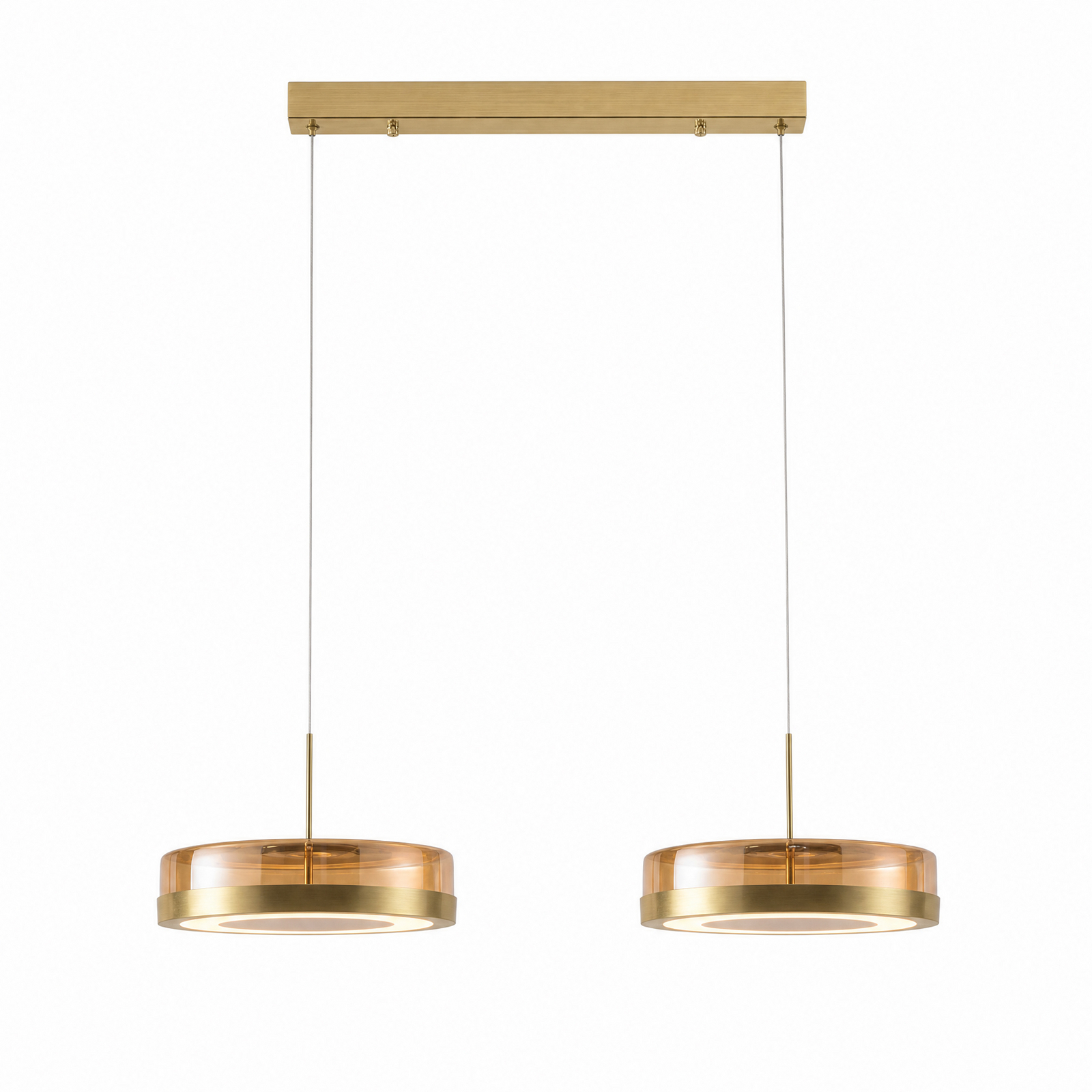 Żyrandol LED Lucande La Latta, 2-punktowa, 80 cm, mosiądz, szkło