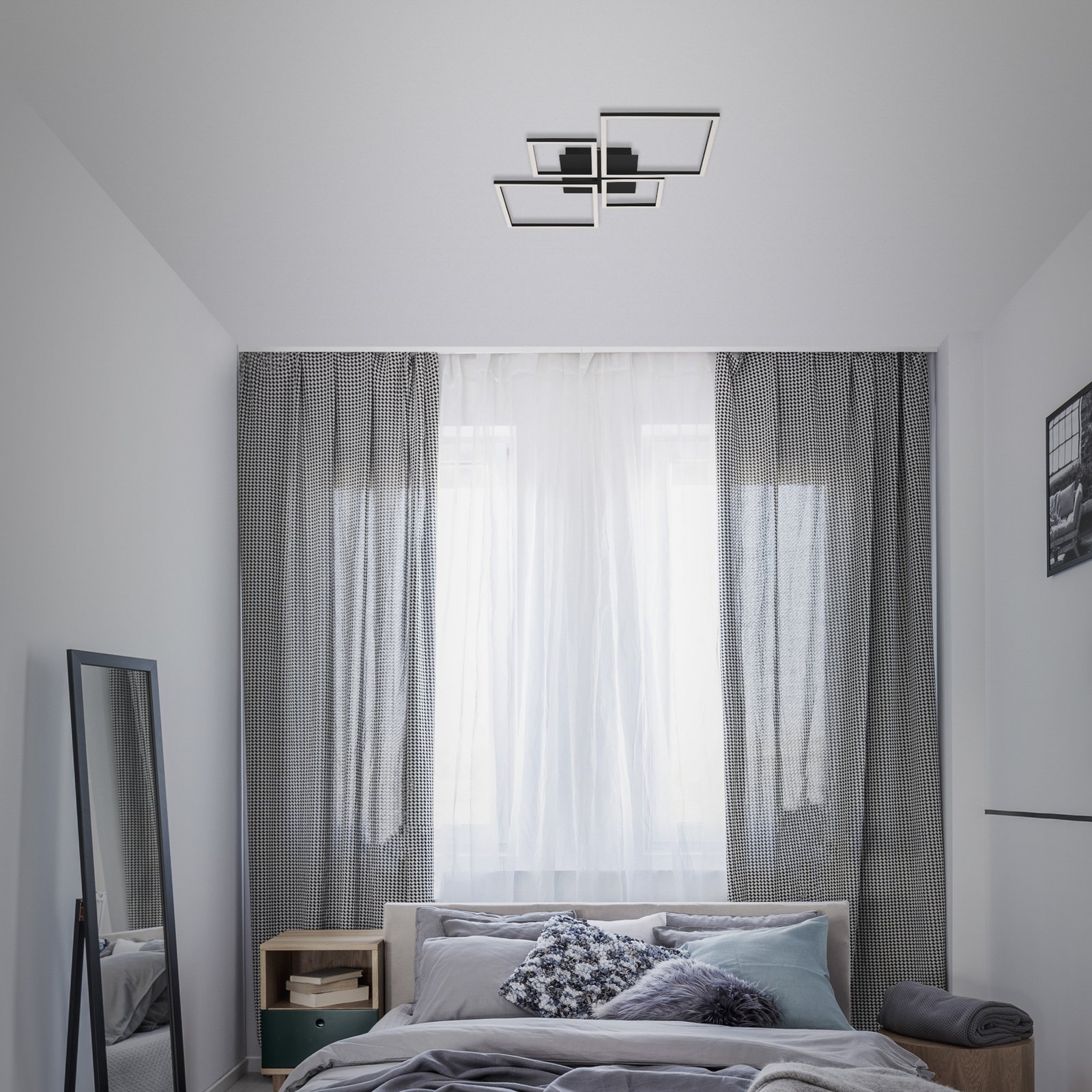 Plafón LED Frame, step dim, 4 luces negro