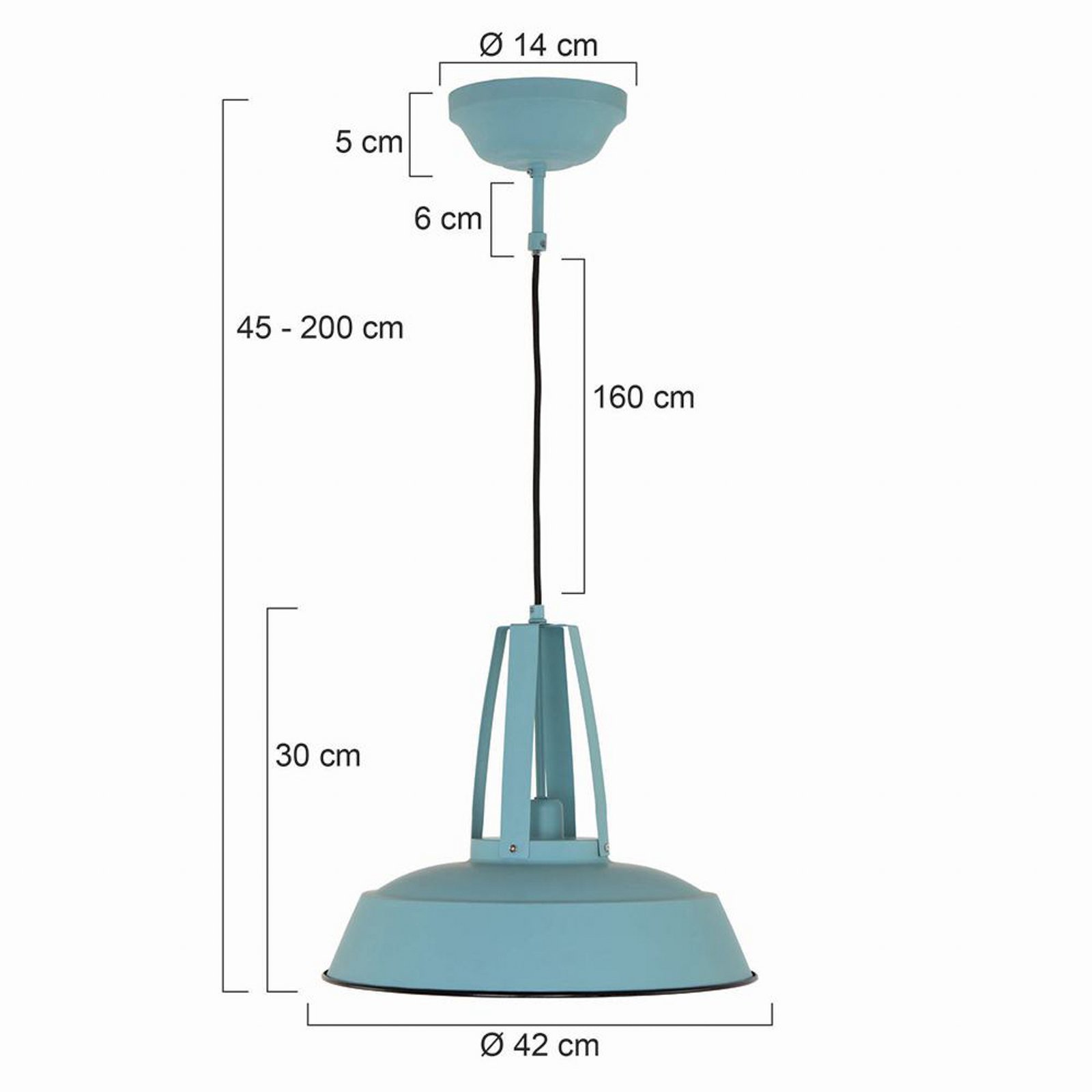 Eden pendant light, light blue, metal, E27 socket
