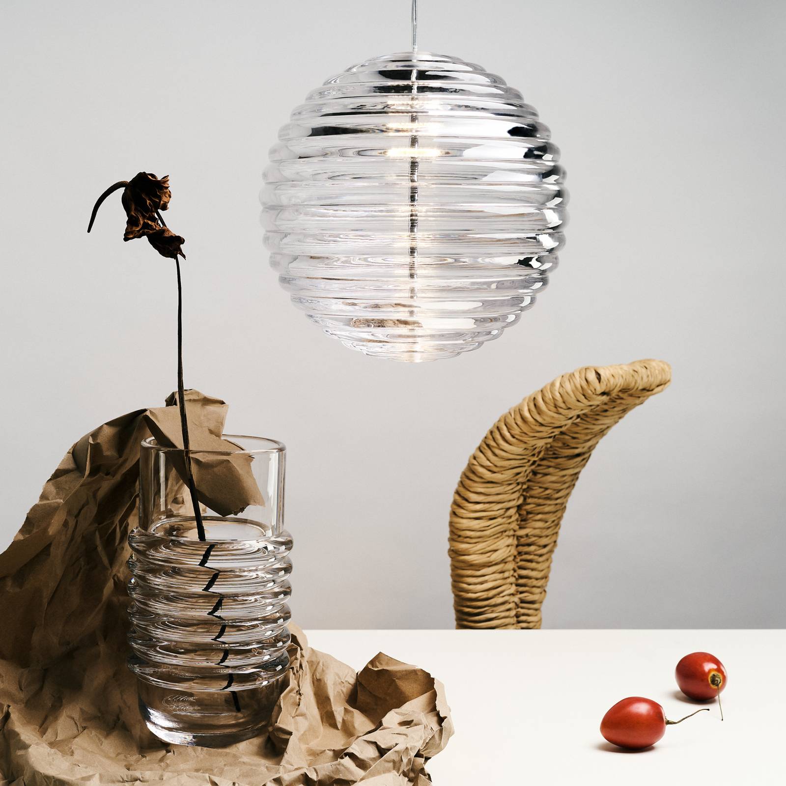 Tom Dixon LED żyrandol Press Sphere, szkło przezroczyste Ø 30 cm 927