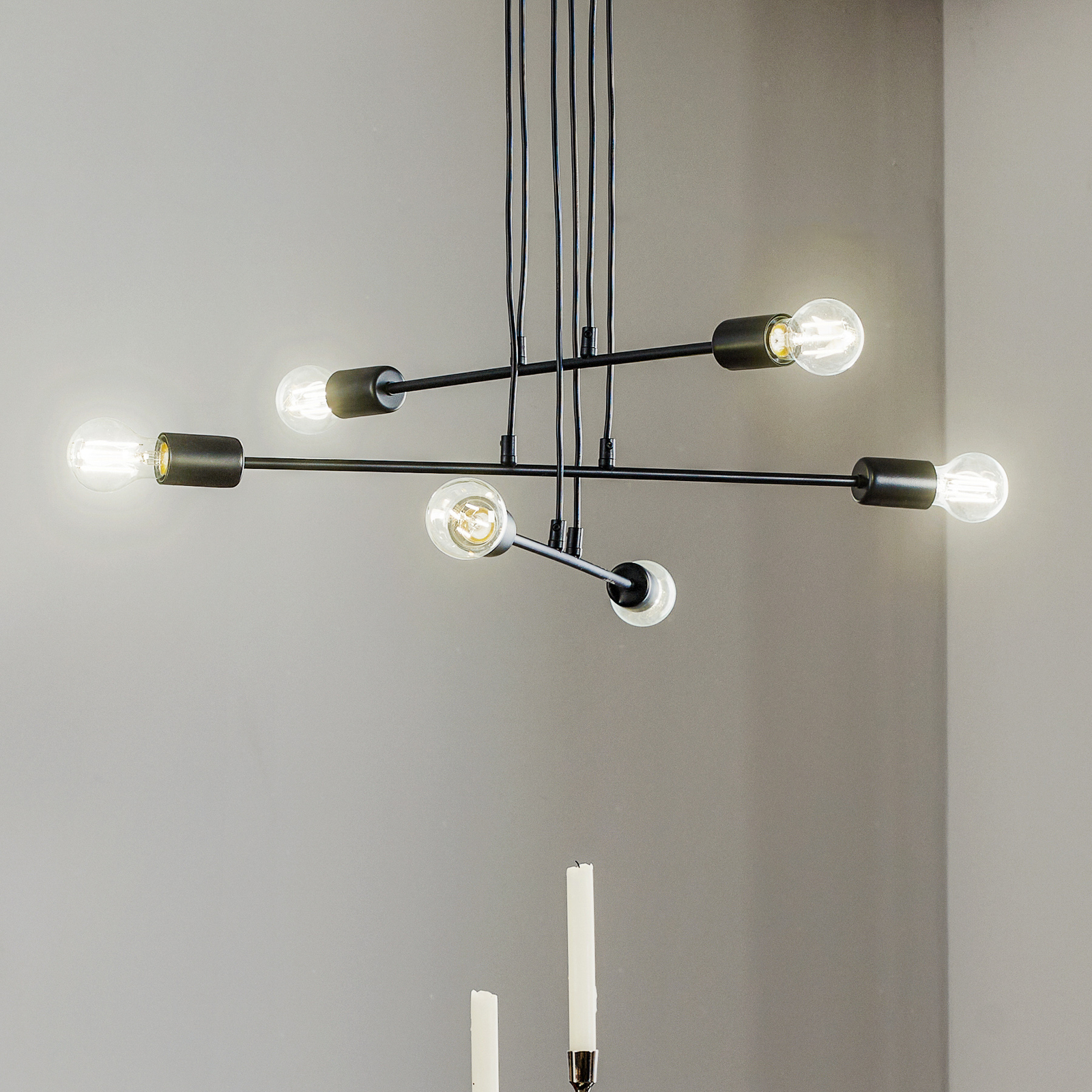 Hanglamp Multipo 6, 6-lamps in zwart
