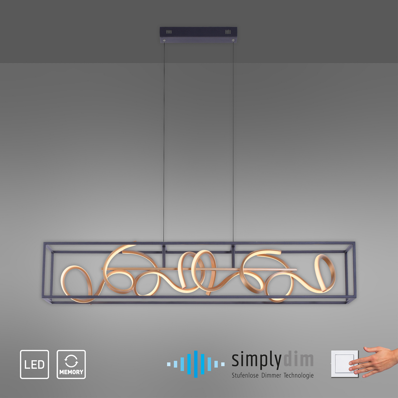 LED pakabinamas šviestuvas „SELINA“, juodos ir auksinės spalvos, ilgis 110 cm, LED pakabinamas šviestuvas „SELINA“, juodos ir auksinės spalvos, ilgis 110 cm,