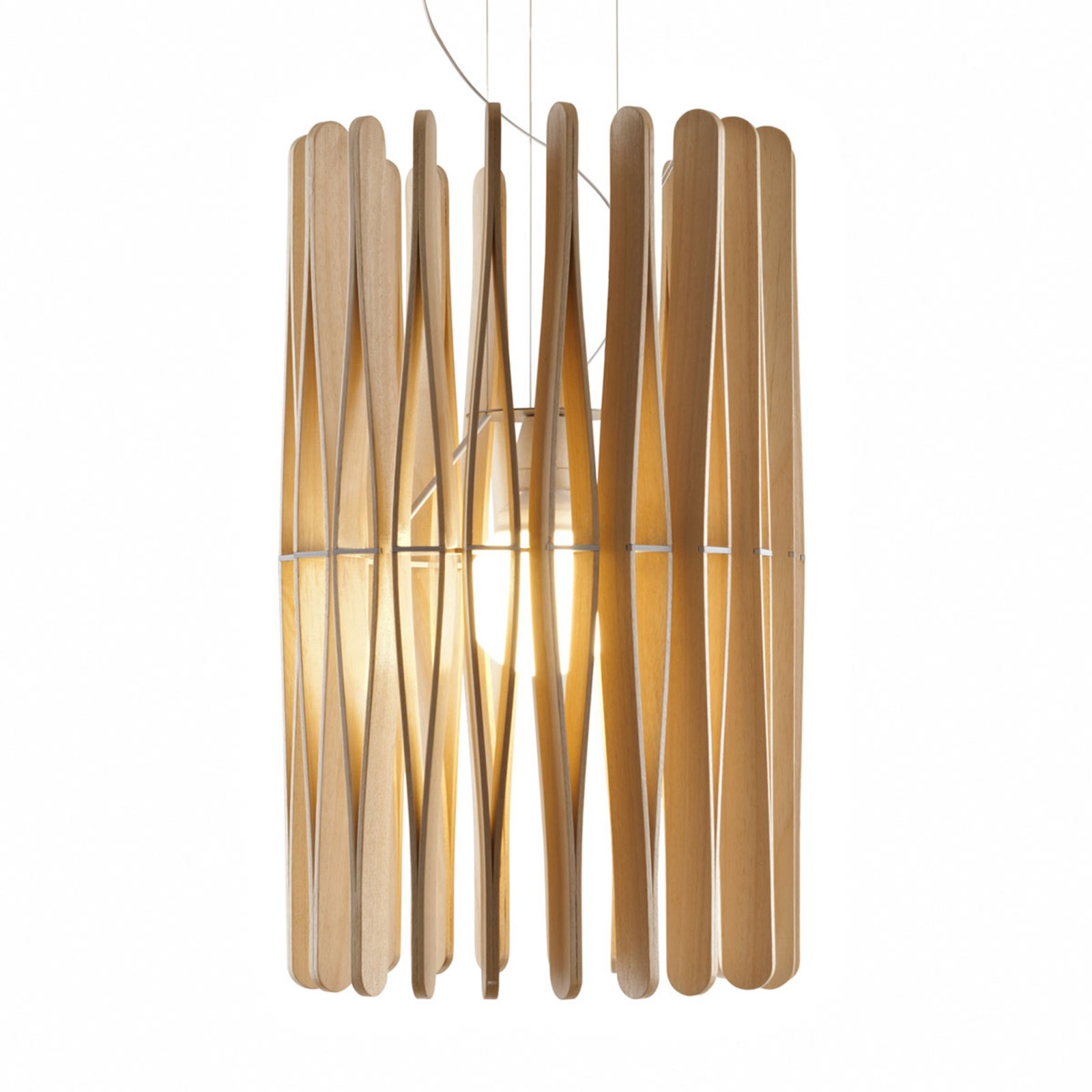 Fabbian Stick hout-hanglamp, cilindervormig, 43cm