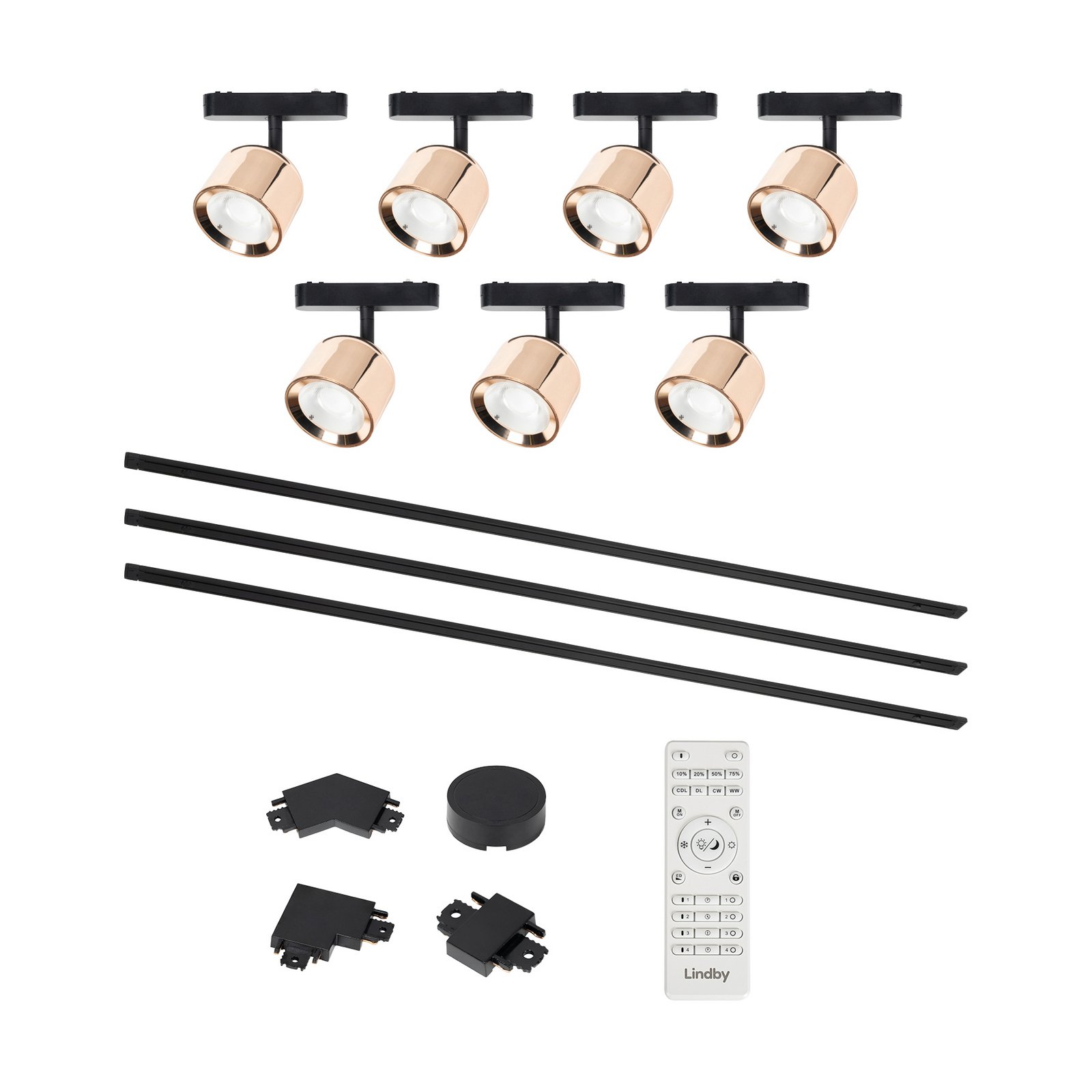 Système de lampes sur rail Lumaro, spots, 7 lampes, or, Ø8cm,48V,intensité
