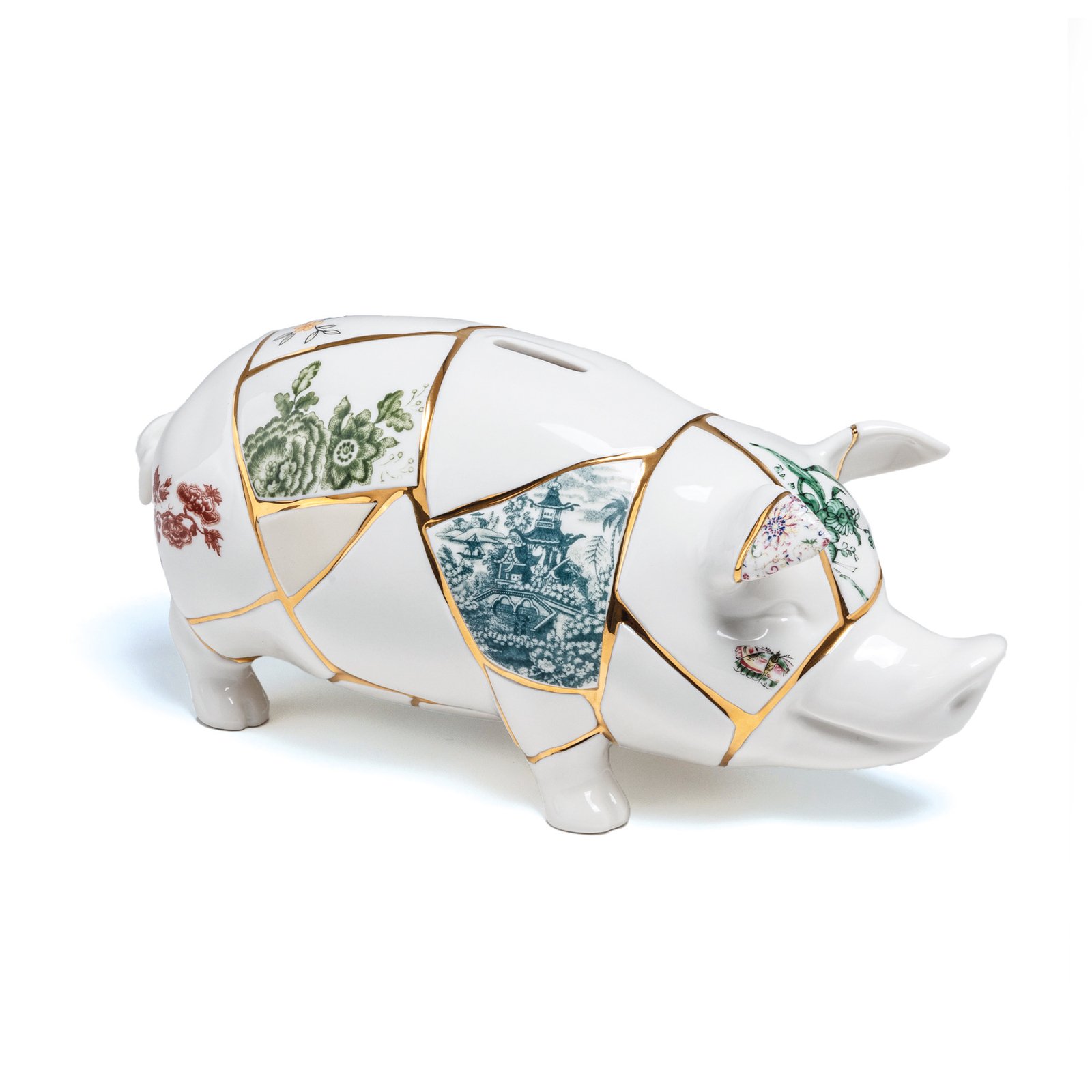 SELETTI skarbonka Kintsugi, biała / kolorowa, porcelana, złota