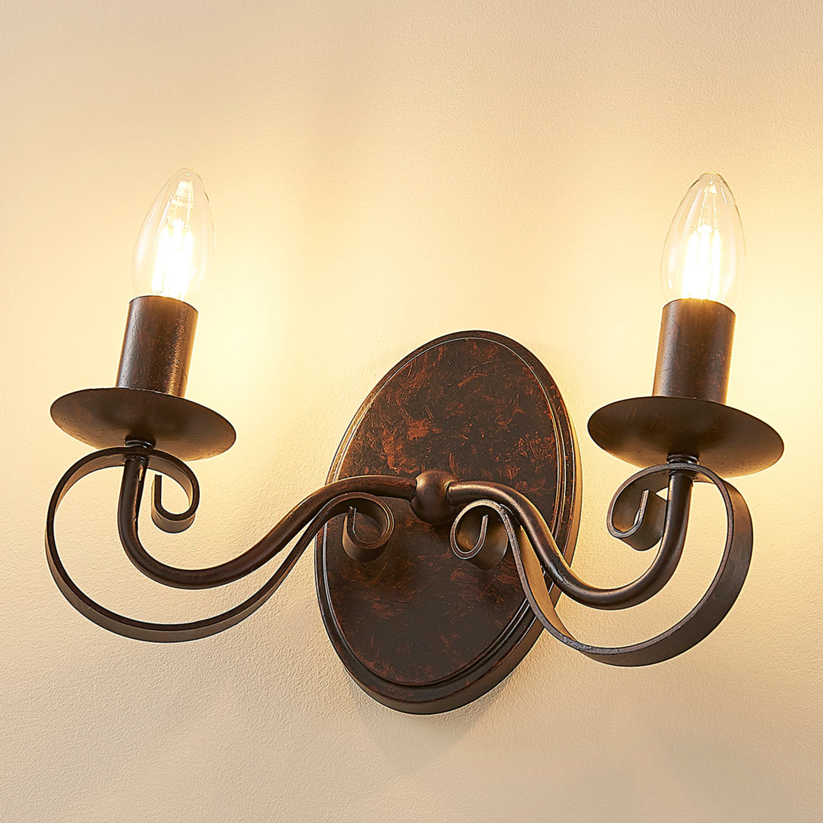 2-bulb rust-coloured wall light Caleb
