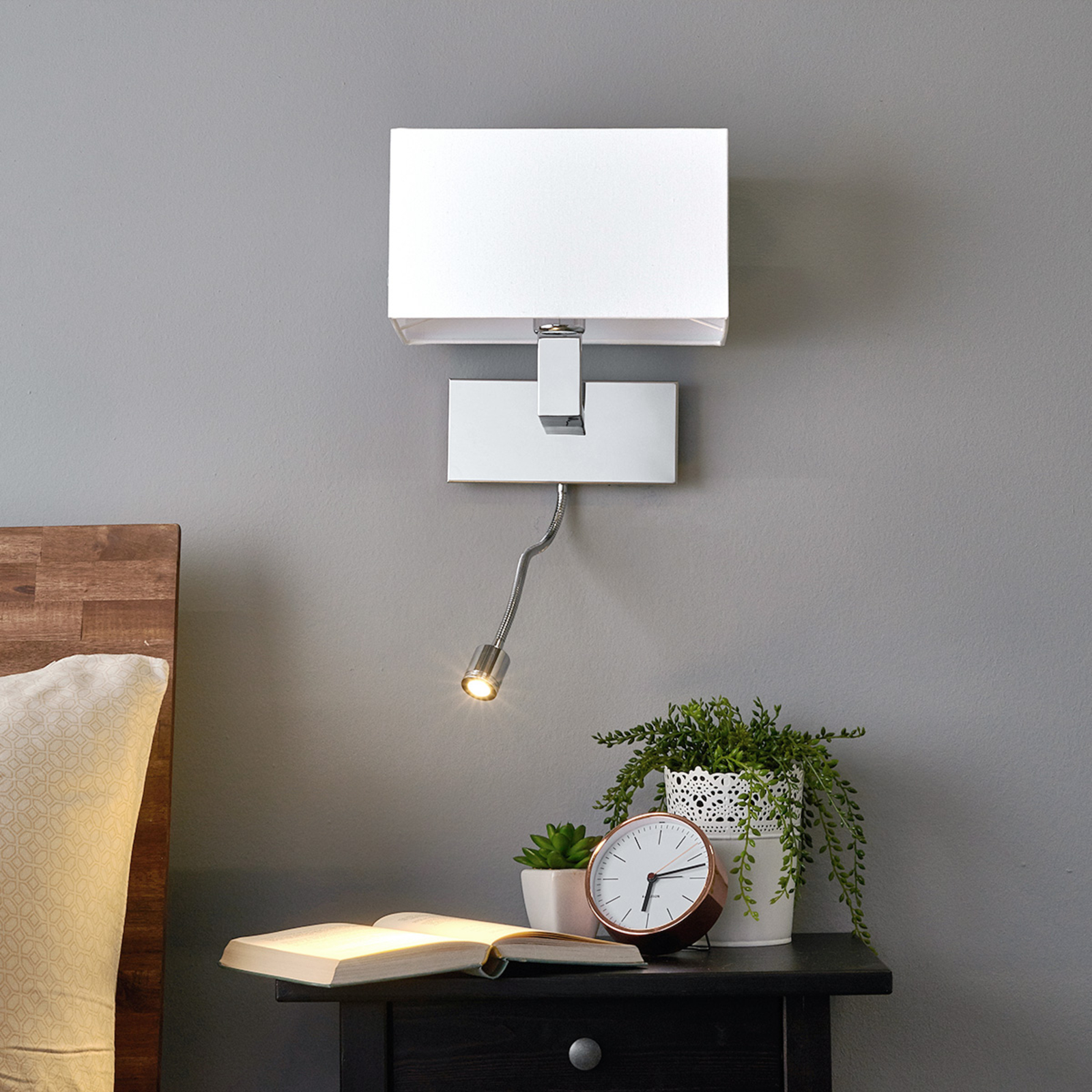 Lucande Tamara wall light, white, switch, LED flex arm
