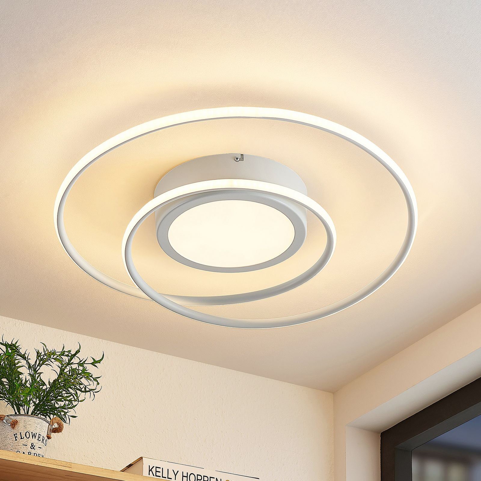 Lindby Bovia plafonnier LED, CCT, dimmable, blanc