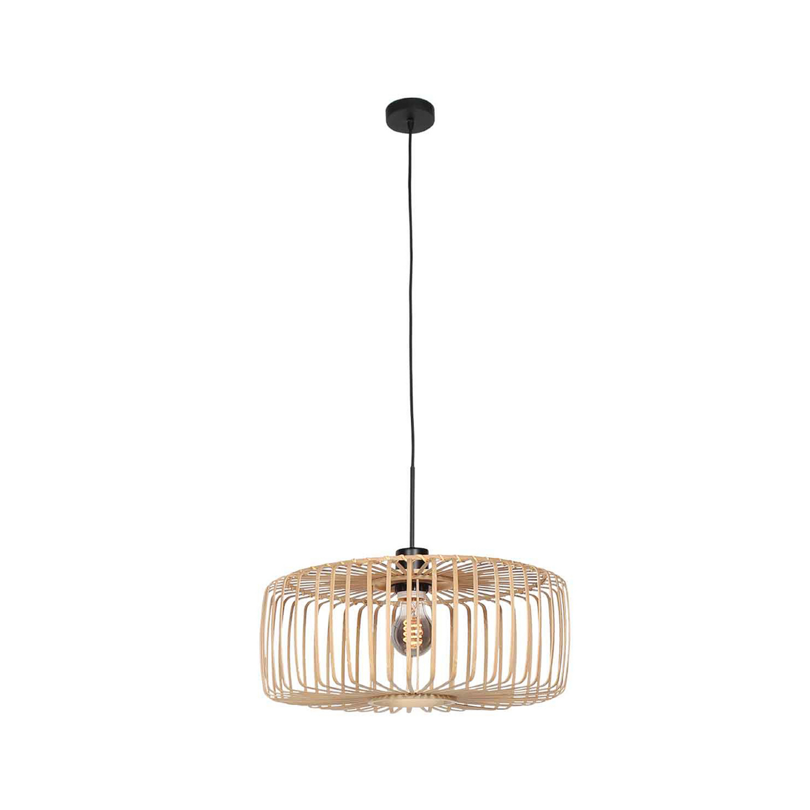 Hanglamp Sparkled Light, zwart/natuurlijk bamboe, Ø 50 cm