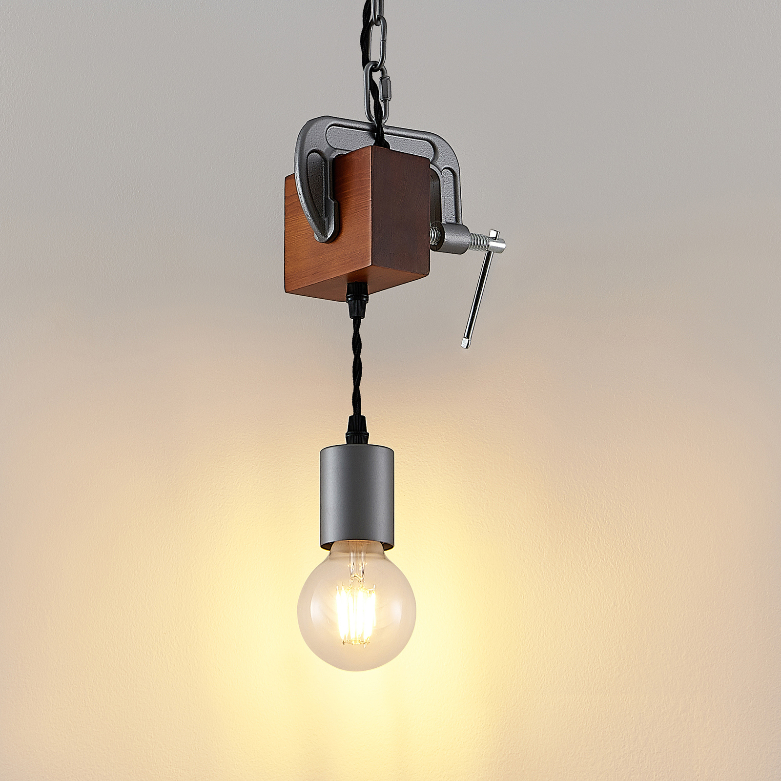 Lindby Asya hanglamp, 1-lamp, hout, chroom