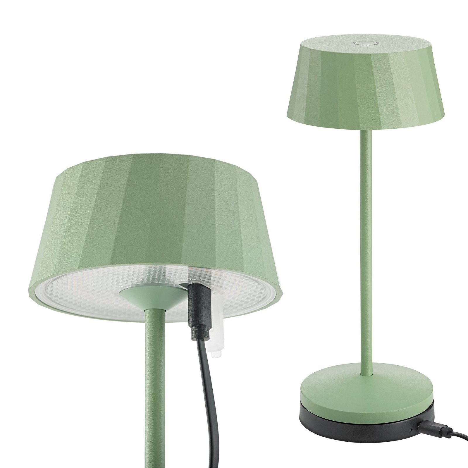 LED újratölthető asztali világítás Facetta, zöld, magasság 22 cm, fém, CCT