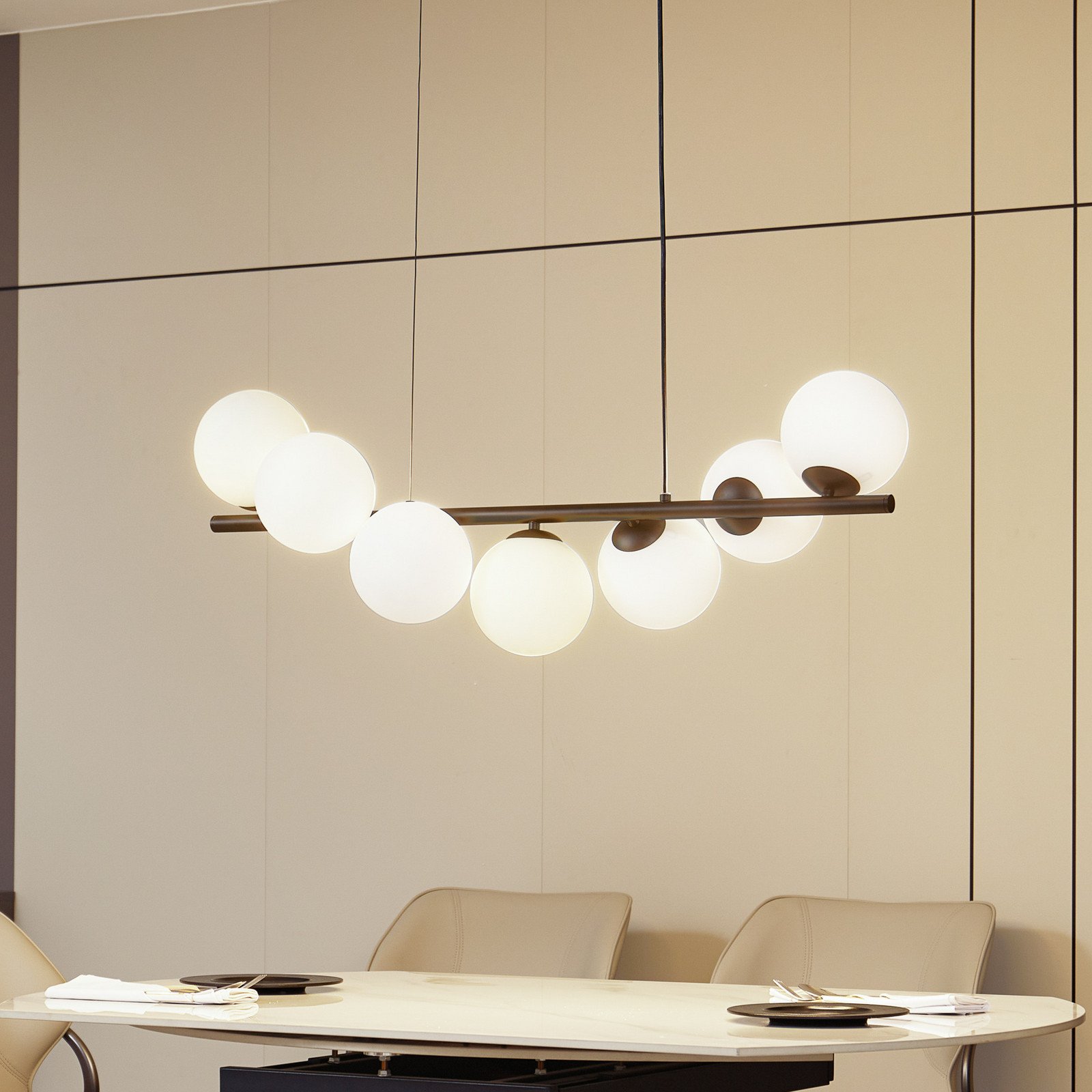 Suspensie Lucande Isandro negru / opal 7 lumini - Camera de zi / sufragerie - design - negru mat opal - Metal