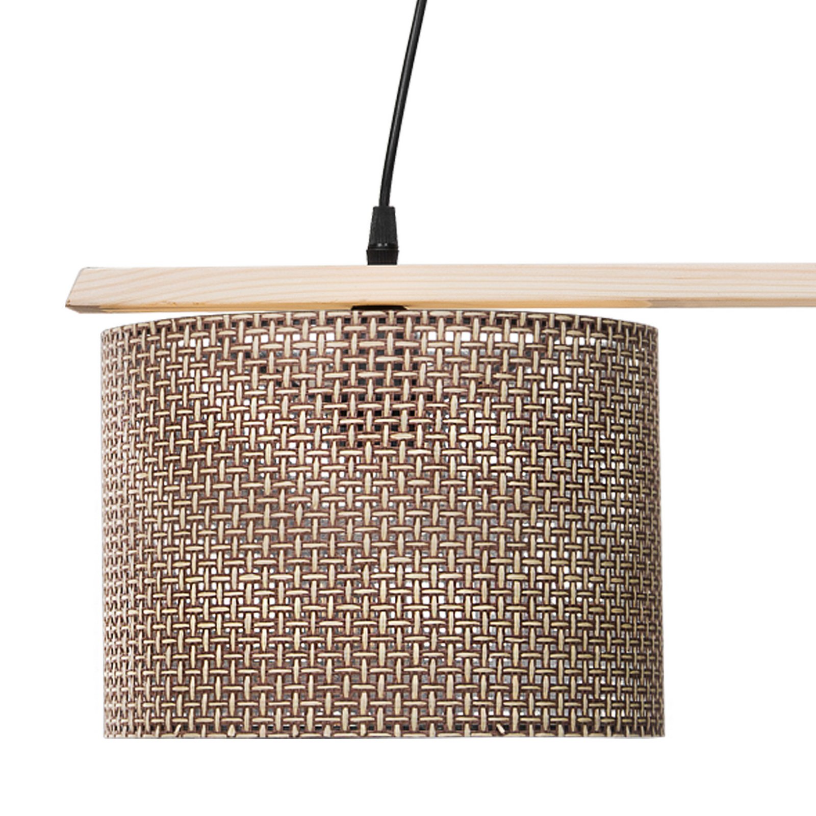 Candeeiro suspenso Zigana, padrão castanho, 2 lâmpadas, tecido, madeira Candeeiro suspenso Zigana, padrão castanho, 2 lâmpadas, tecido, madeira