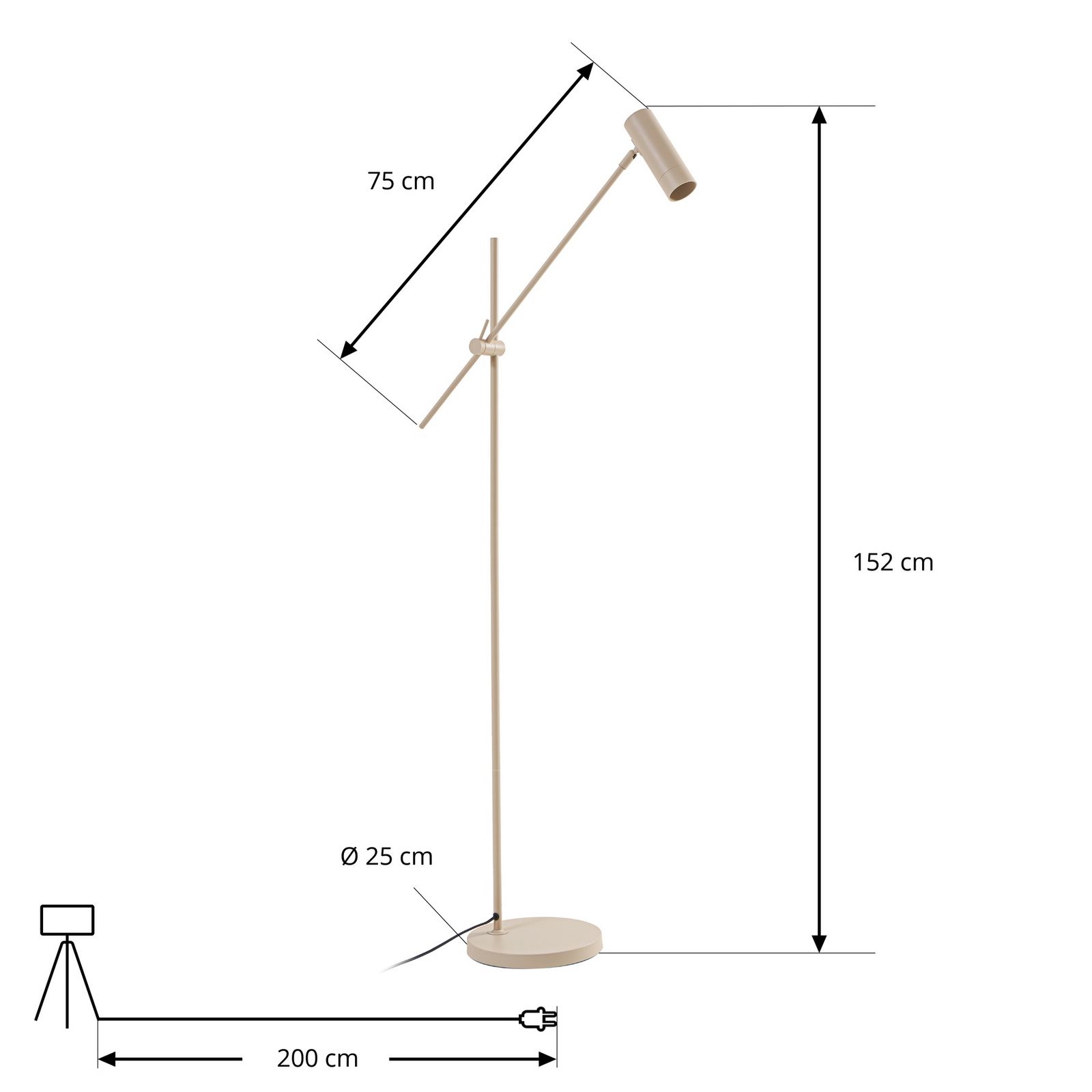 Lindby stāvlampa Vilo, smilškrāsā, 153 cm, GU10, kustīga