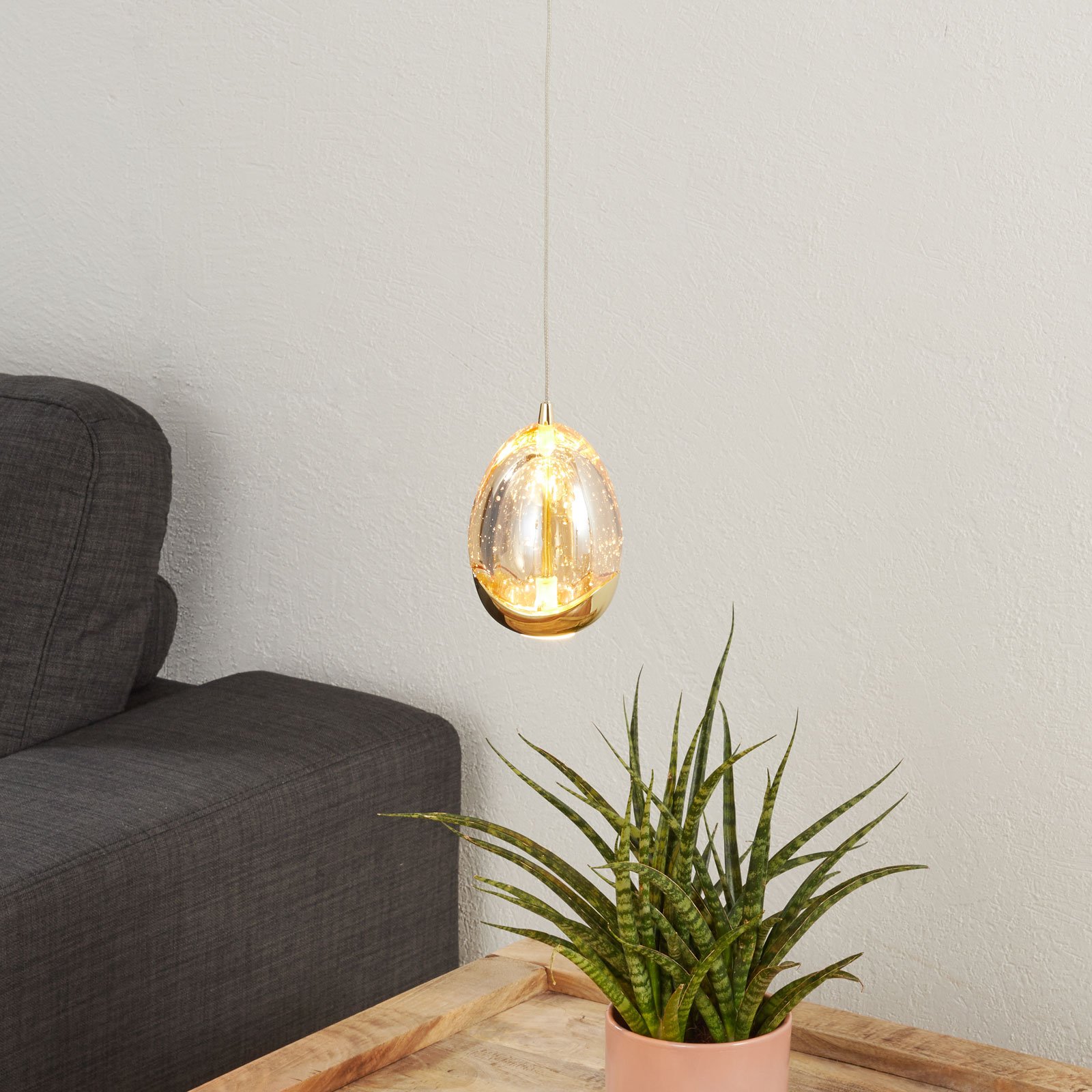 1-light LED hanging light Rocio in gold finish