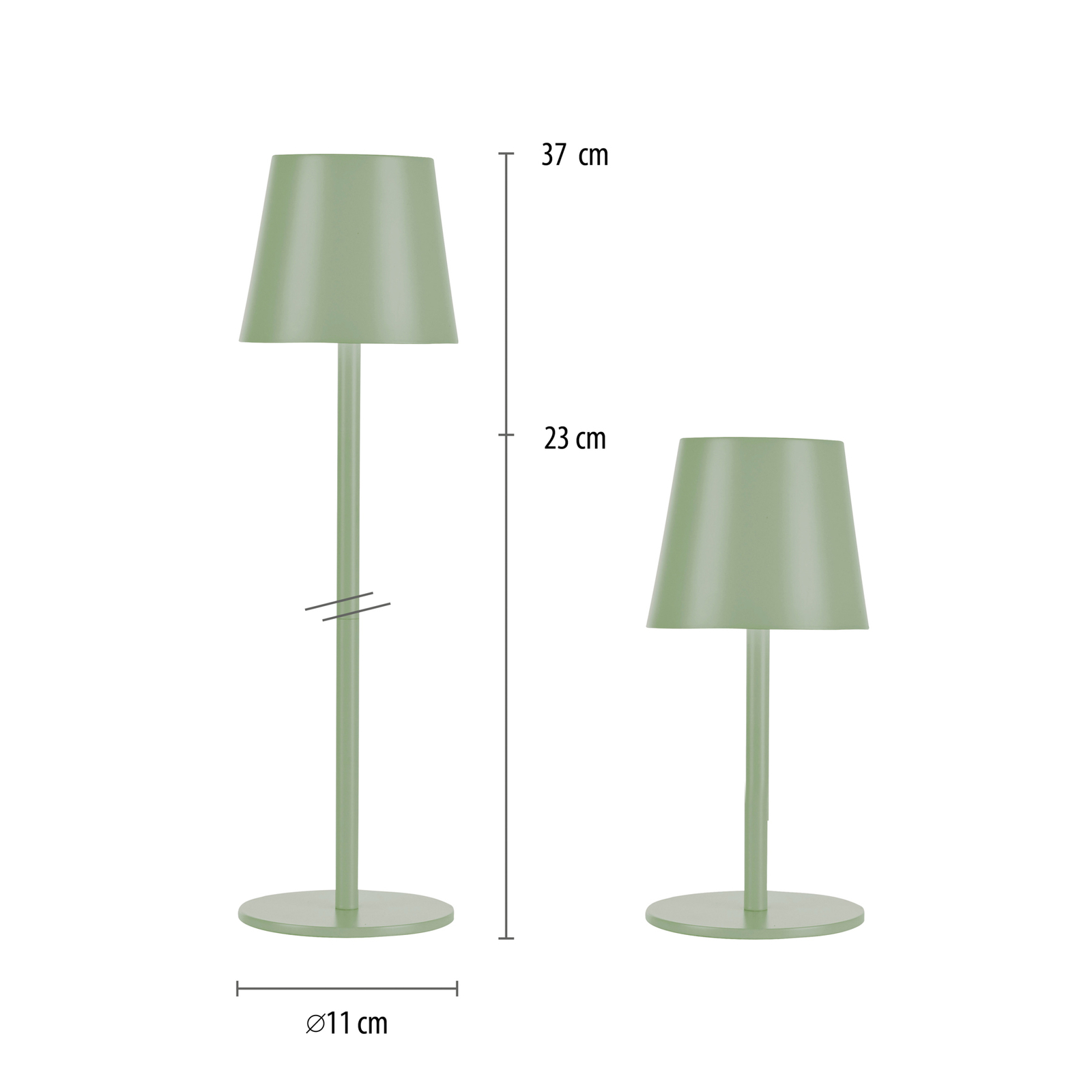 JUST LIGHT. Lampe de table LED rechargeable Euria, vert, fer, IP54