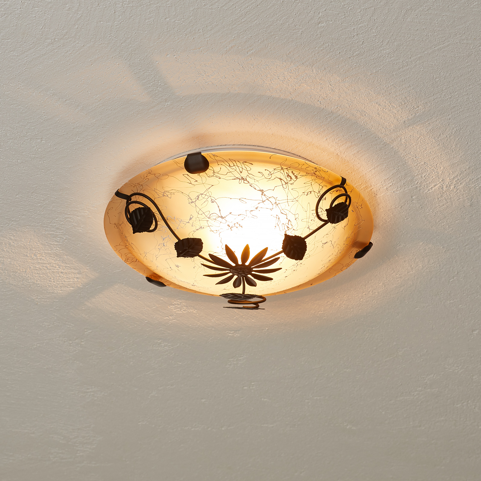 Brilliant Ceiling light Provence with floral decoration, for Living / Dining Room, metal, glass, E27, 60 W, energy efficiency: A++