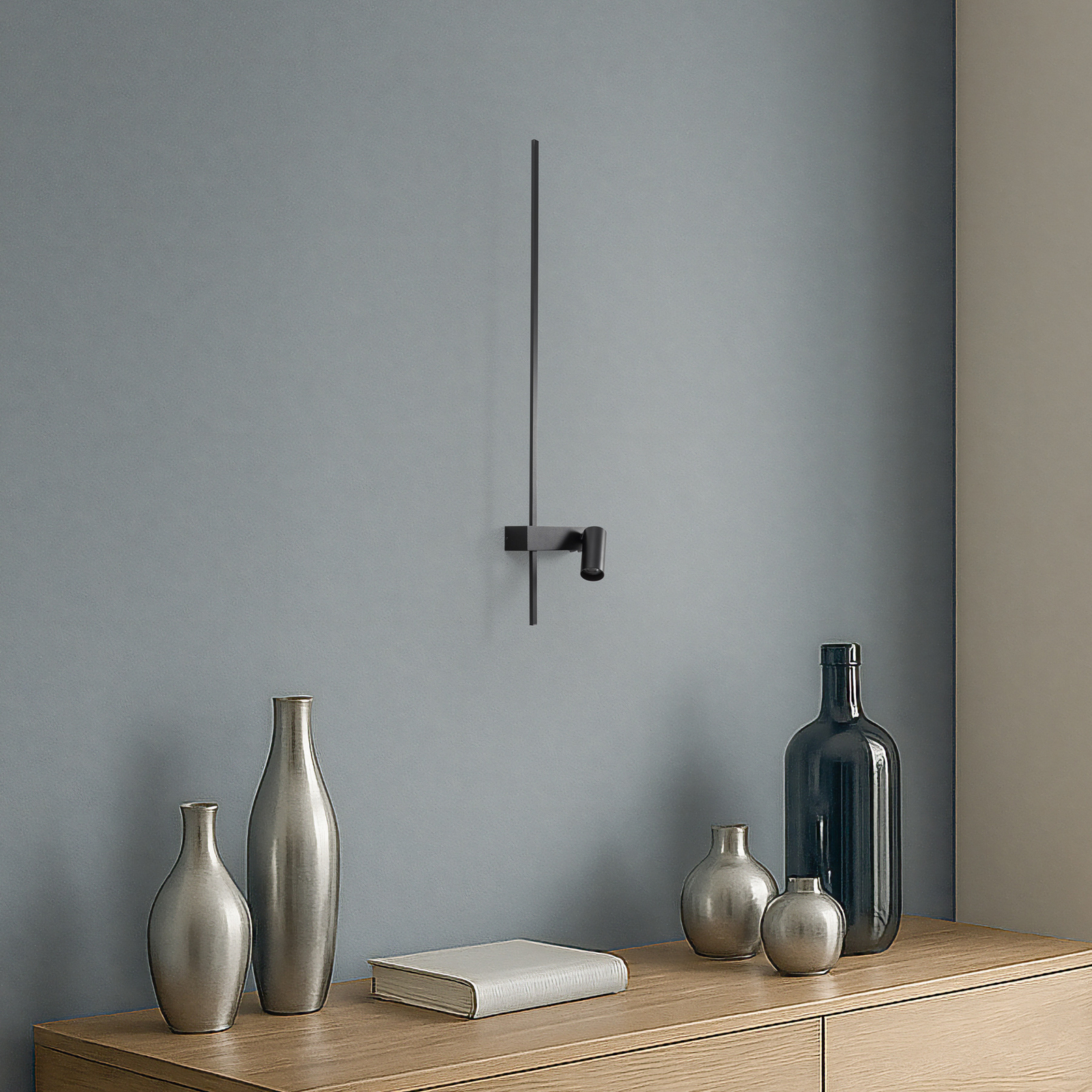 Sieninis šviestuvas EASY LEFT, juodas, plotis 80 cm, metalas, GU10, + LED