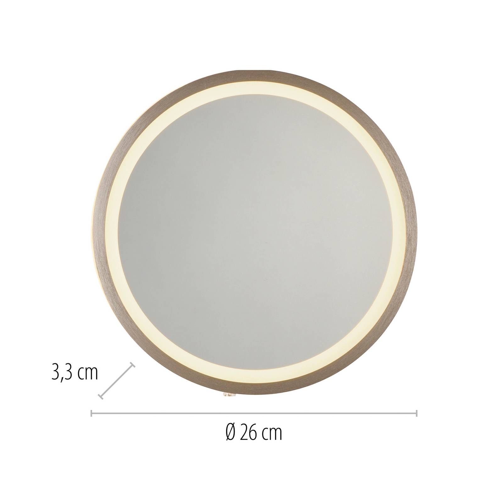 Lustro ścienne LED VIDRO, brązowe, Ø 26 cm, powerbank, przełącznik