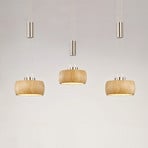 Suspension LED Shine-Wood, chêne/nickel, longueur 100 cm 3 lampes.