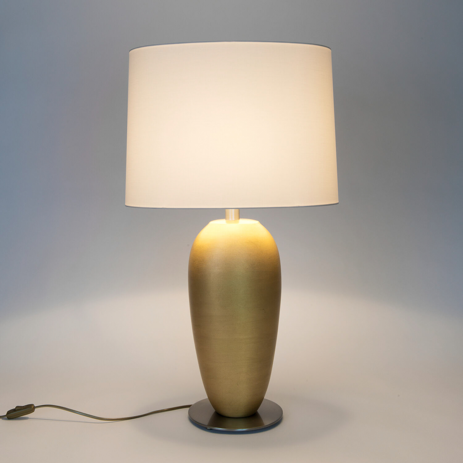 Bordlampe OMEGA OVAL, gull/ekru, høyde 77 cm, keramikk, E27
