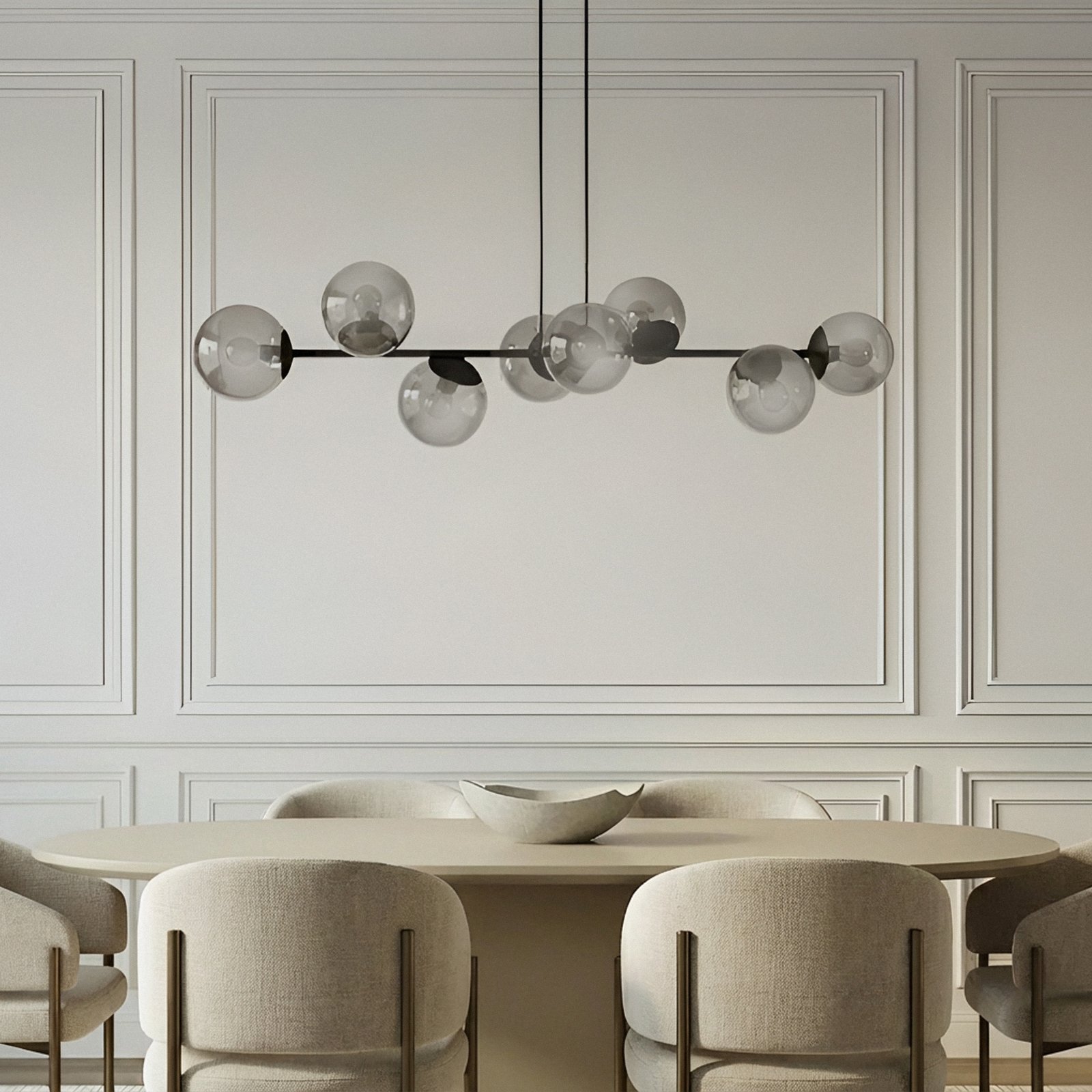 Lampada a sospensione Lindby Isamer, grigio fumo, 130 cm, globo