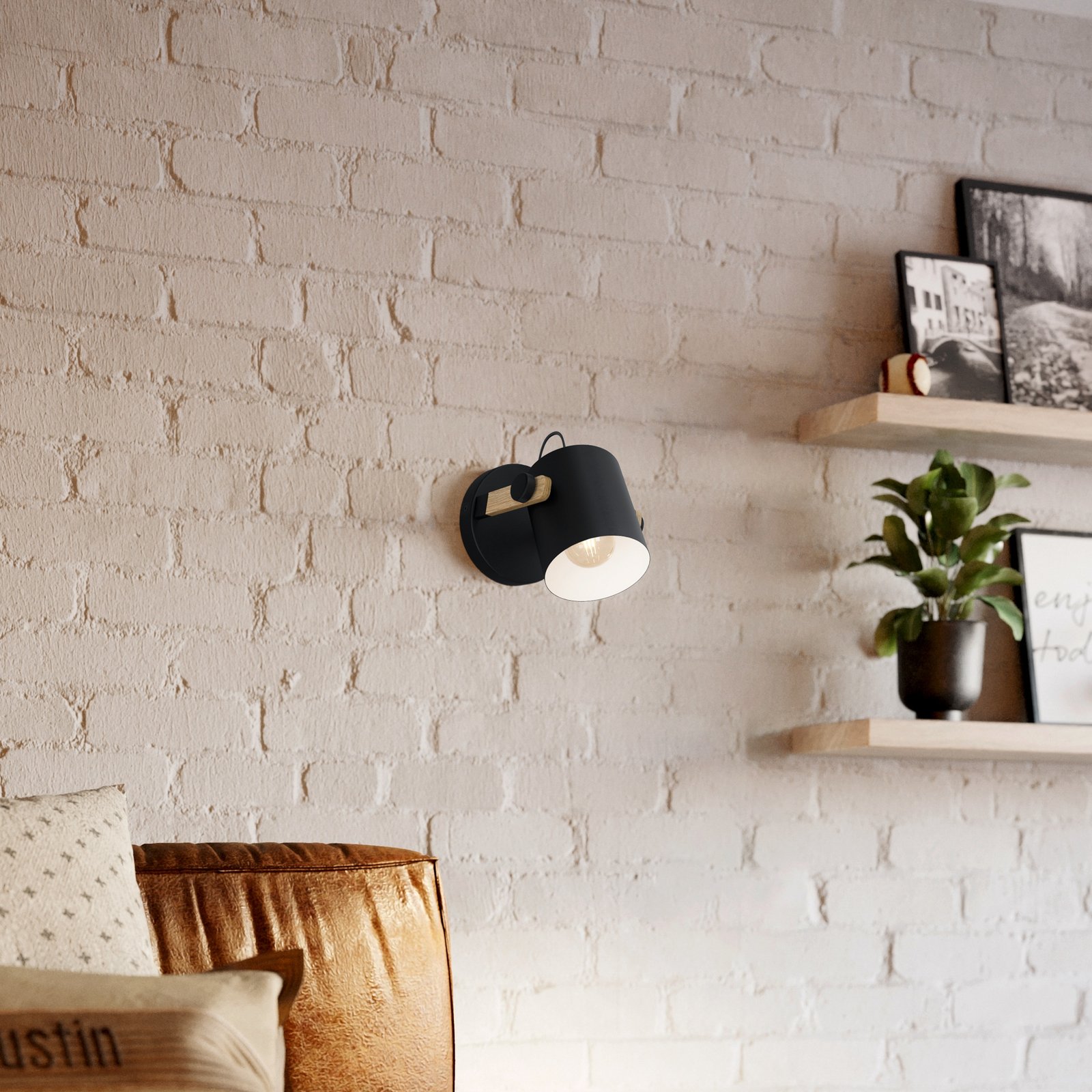 Hornwood vägglampa, Ø 17 cm, svart/brun, stål