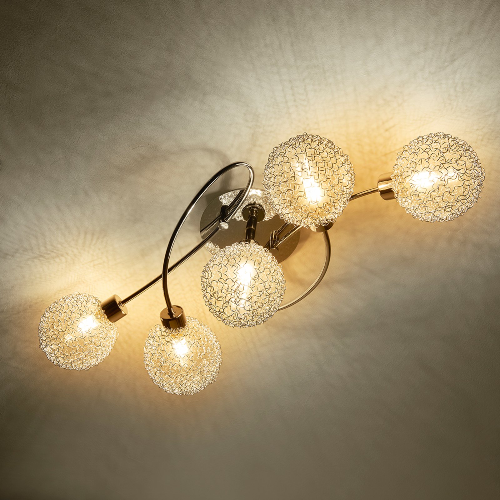 Lindby Deckenlampe Ticino, 65 cm, 5-flammig, Metall, Glas