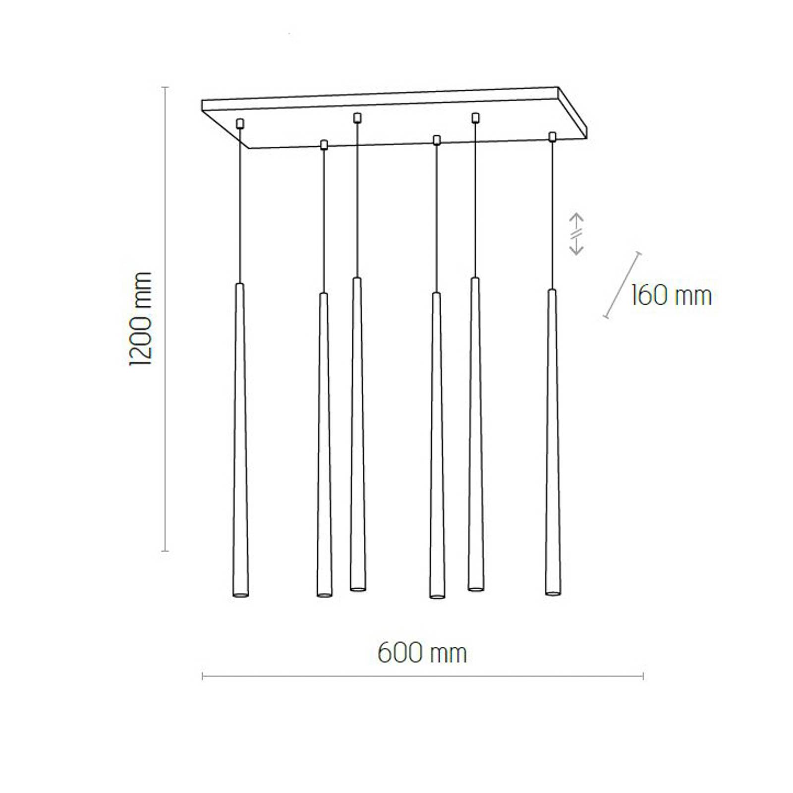 TK Lighting Pendellampa Piano avlång 6 lampor svart/guld