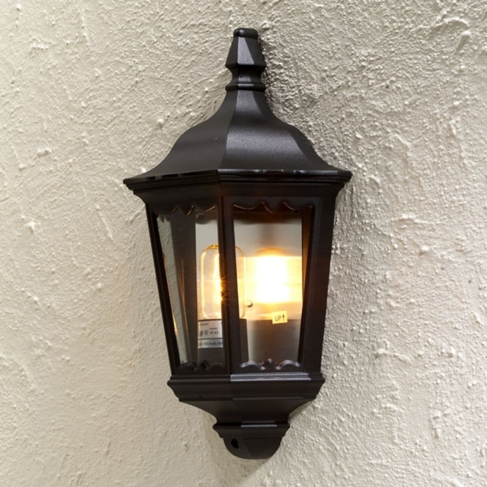 Konstmide Firenze outdoor wall light, half shell, black, aluminium, glass, E27, 100 W, energy efficiency: A++, W: 25 cm, H: 44.5 cm