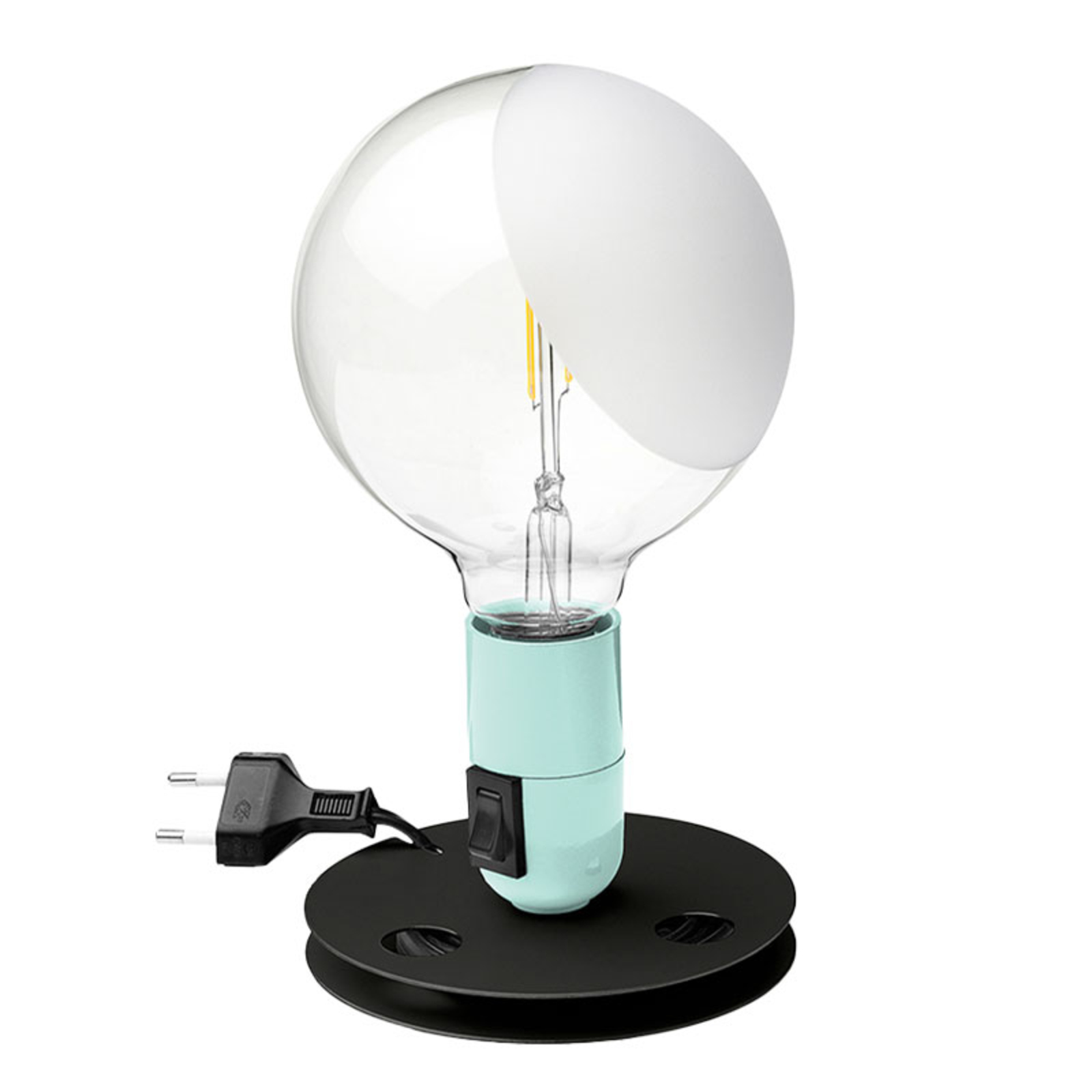Flos FLOS Lampadina LED table lamp turquoise black base, for Living / Dining Room, aluminium, E27, 2 W, energy efficiency: A++, H: 24 cm